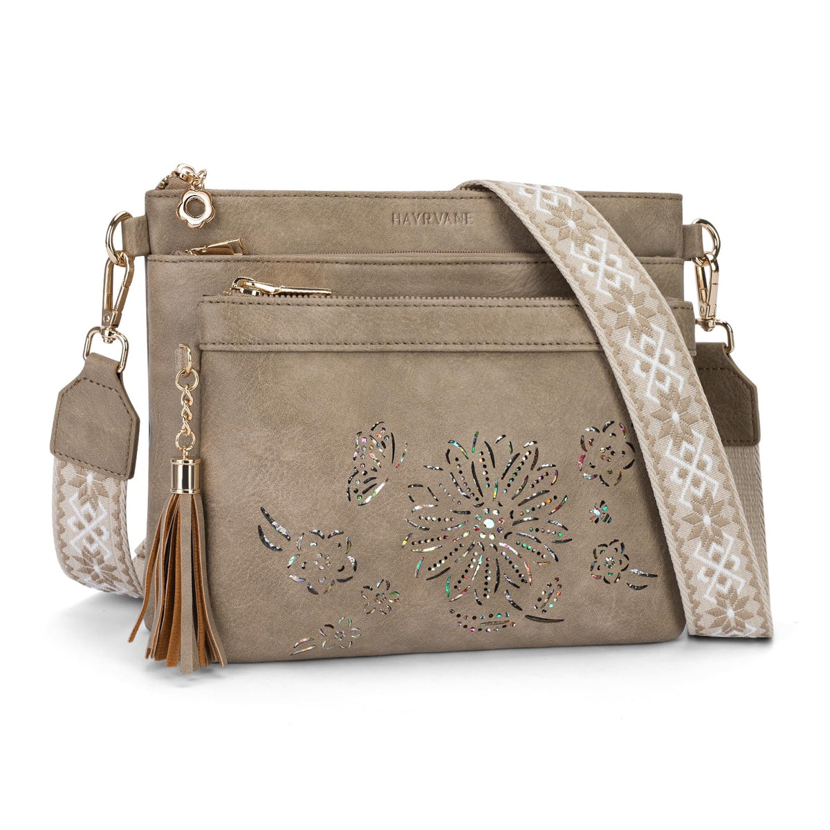 HAYRVANE Crossbody Bags for Women Designer Leather Cross Body Purses Multi Pocket Shoulder Handbags with Wide Strap
