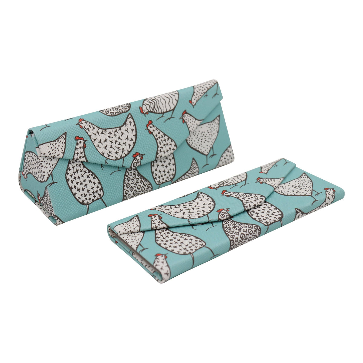 Real Sic Glasses Case for Men and Women - Magnetic Folding Hard Shell Sunglass Holder - Vegan Leather Eyeglass Protector, Variety of Styles Inspired by Adorable Animals - (Chickens & Farmhouse)