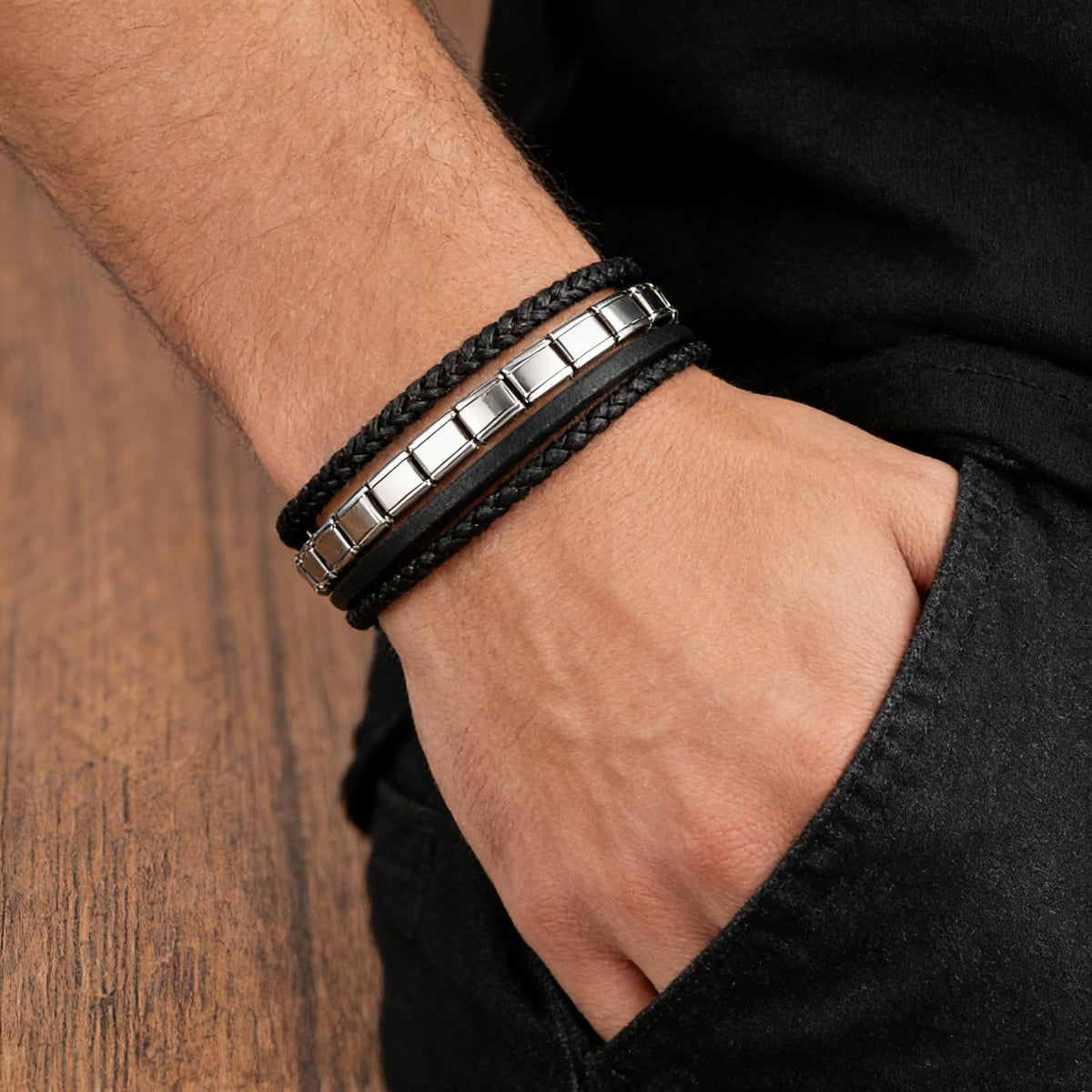 Genuine Leather Bracelet for Men - Stackable Bracelets Best Gifts for Him, Husband, Dad, Boyfriend, Son, Man | Birthday, Fathers Day Present, 316L Surgical Stainless Steel Clasp, Fits Wrists 7.8"-8.3"