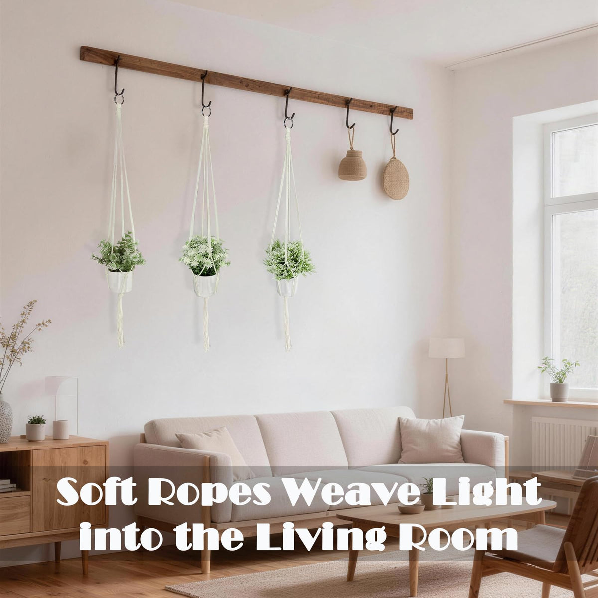 HahaMagic 3 Pack Artificial Hanging Plants Indoor with Macrame Hangers – Fake Hanging Plants Set with Handmade Boho Plant Hangers & Hooks for Home, Kitchen, Office Décor