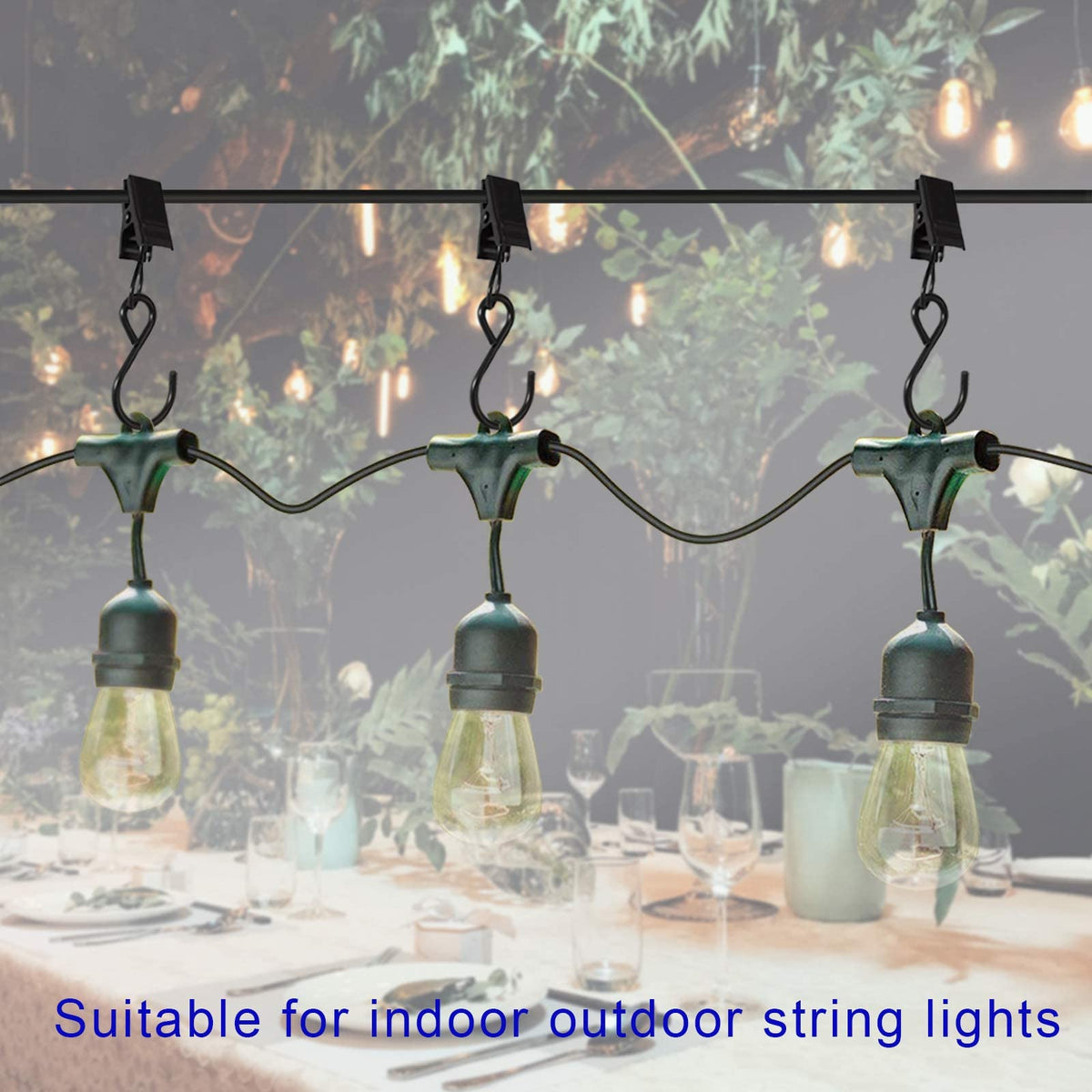 AMZSEVEN Stainless Steel S Hooks Curtain Clips, 50 Pack Hanging Party Lights Clips Hangers Gutter Photo, Art Craft Display, 2.4 Inch Long, Black