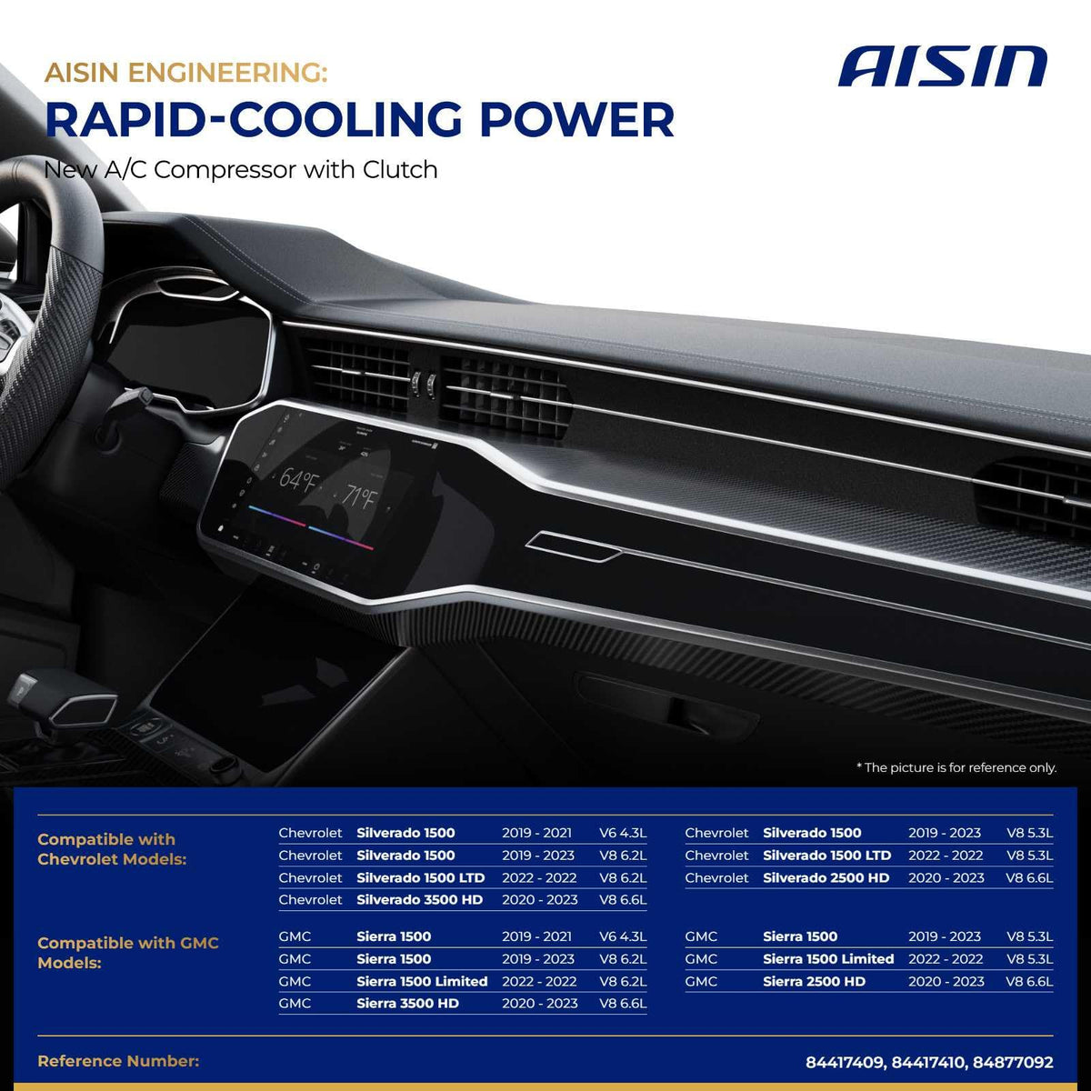 AISIN AFTERMARKET ACCGM-00904 Air Conditioner AC Compressor - Compatible with Chevrolet Silverado GMC Sierra 1500 2019-2023, Silverado Sierra 2500 3500 HD 2020-2023 - with 4-Pulley Groove, with Clutch