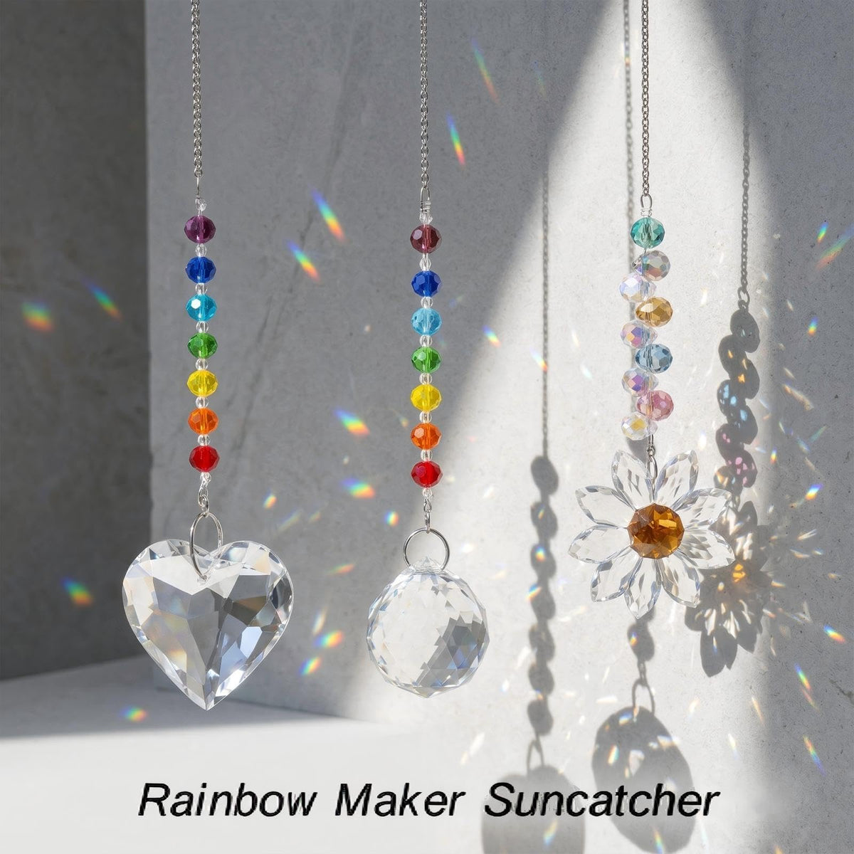 3Pcs Sun Catcher Crystals for Window Hanging, Prism Suncatcher with Chain Pendant Rainbow Maker for Windows Indoor Outdoor Car Mirror Garden Decor Wedding Party Xmas Gift