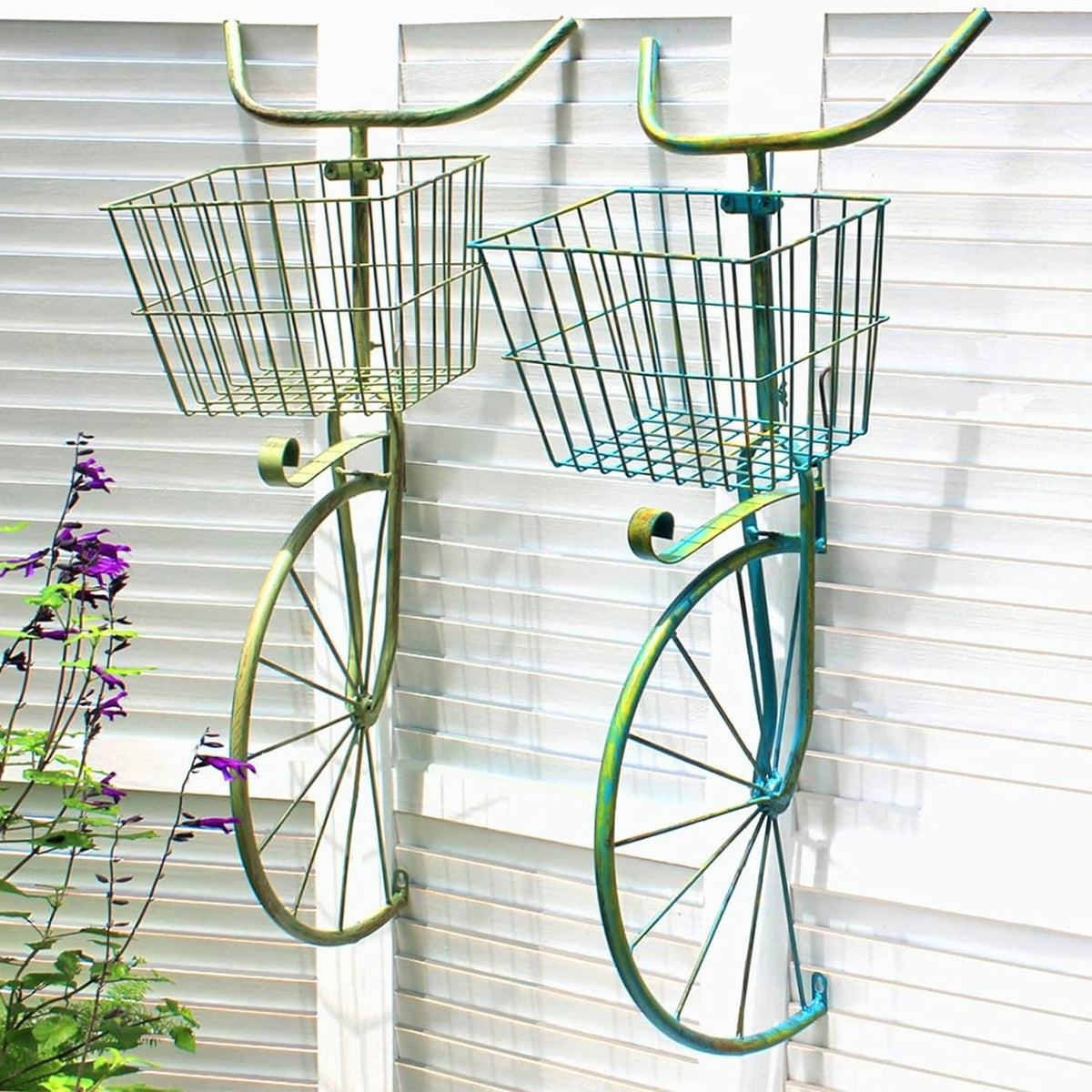 Asiwnshw Metal Bicycle Planter, Bike Flower Plant Stand, Flower Display Stand Cart Hand Painted Metal Bicycle Plant Stand Standing Planter Flower Holder Indoor Outdoor Decor(Blue)
