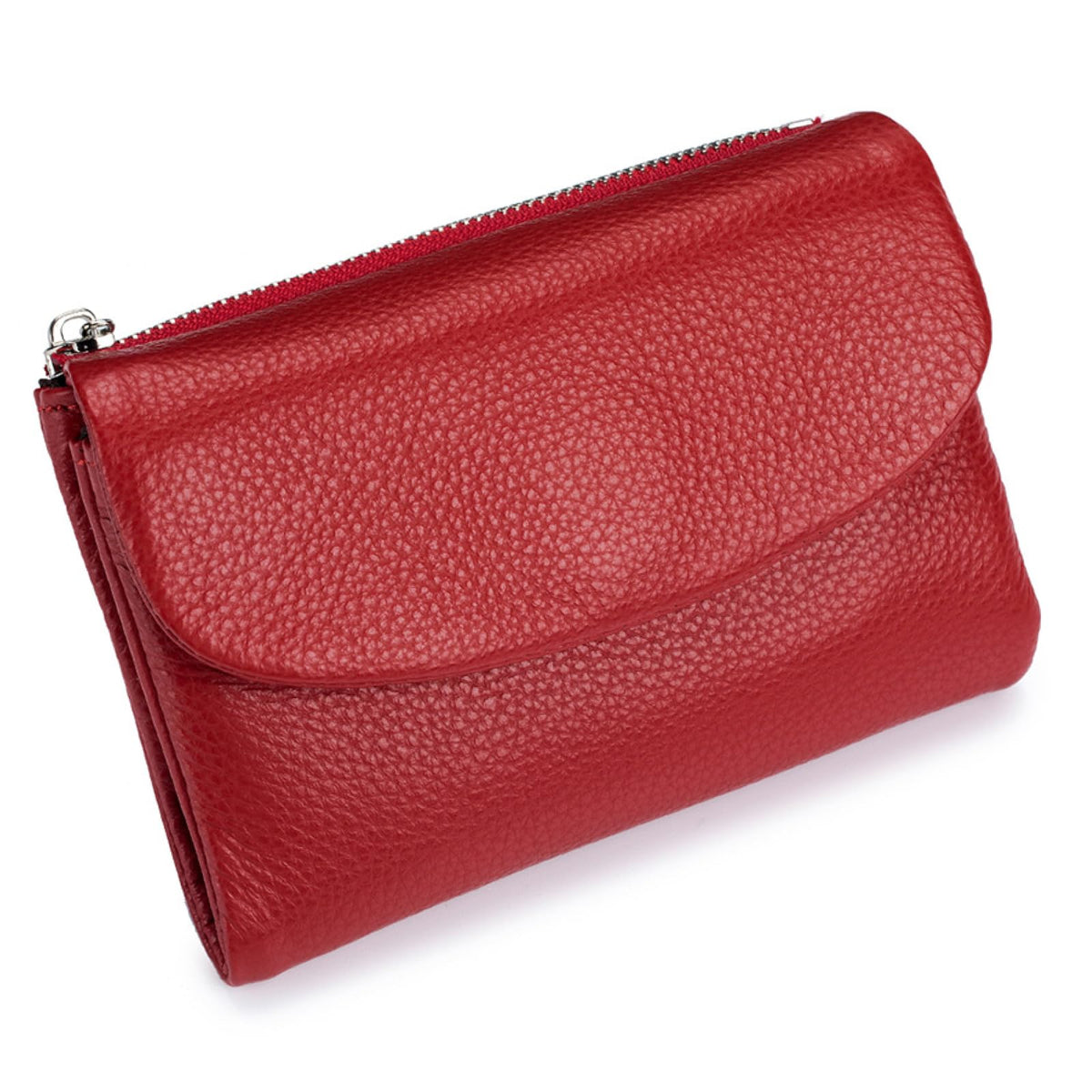 Nsciyise Premium Leather Wallet for Women, Multi-Slot Card Holder with RFID Blocking Protection, ID Window, Zipper Coin Purse, Trifold Genuine Cowhide, Red