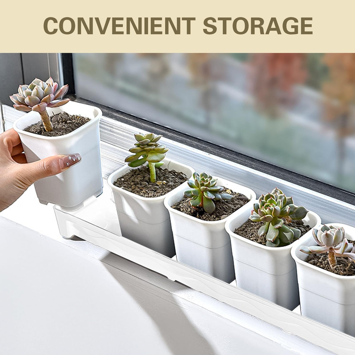 JoyHuaTrade 5 PCS Plastic Plant Tray Saucer, Rectangular Windowsill Plant Drainage Stand for Indoors Outdoor, White Water Drip Tray for Succulent Pot Planter, 16 x 4.5 x 1.6 Inch