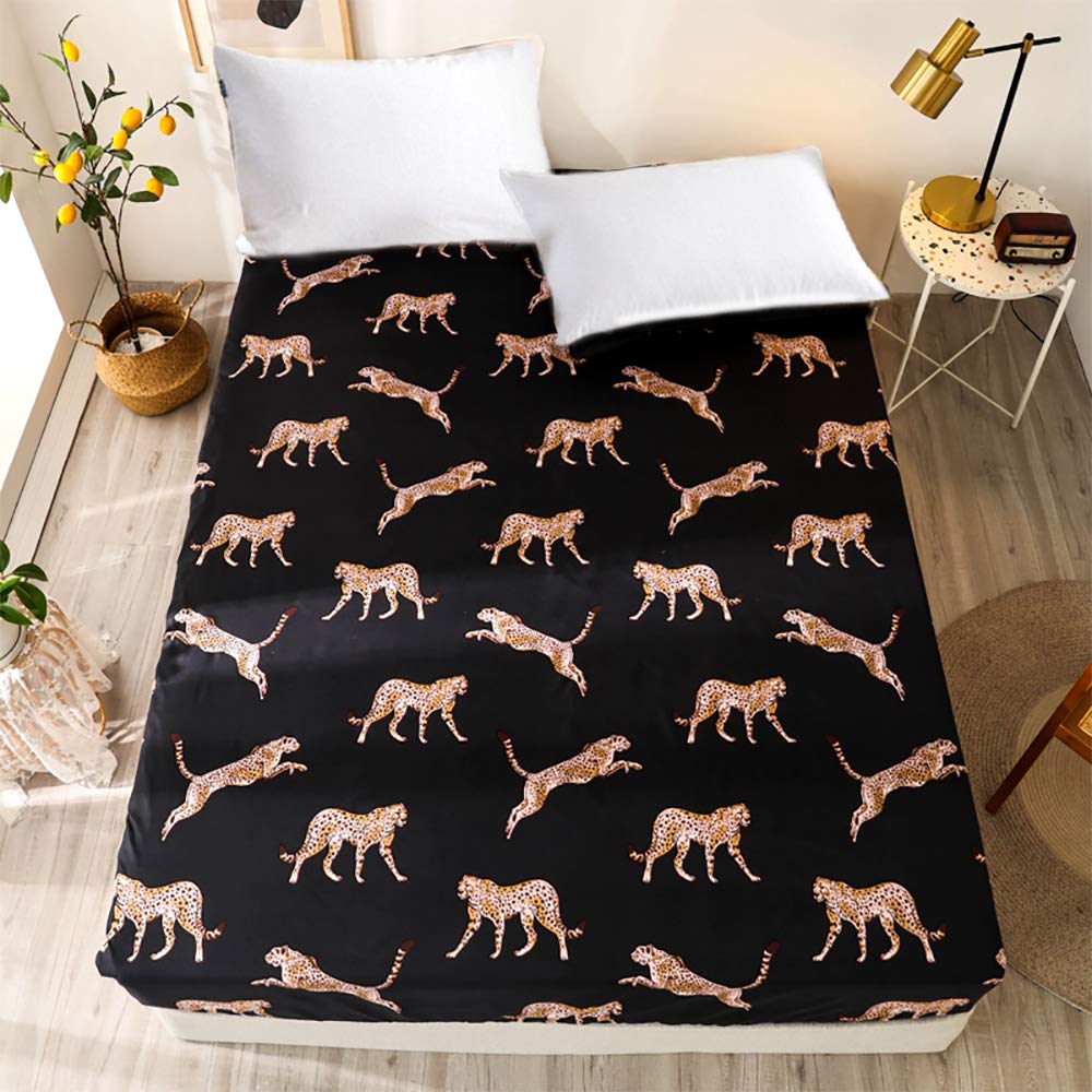 NATURETY Bedding Fitted Sheet with Deep Pocket,Leopard Printed Thicken Fabric Bed Sheets (Black Gold, Twin)