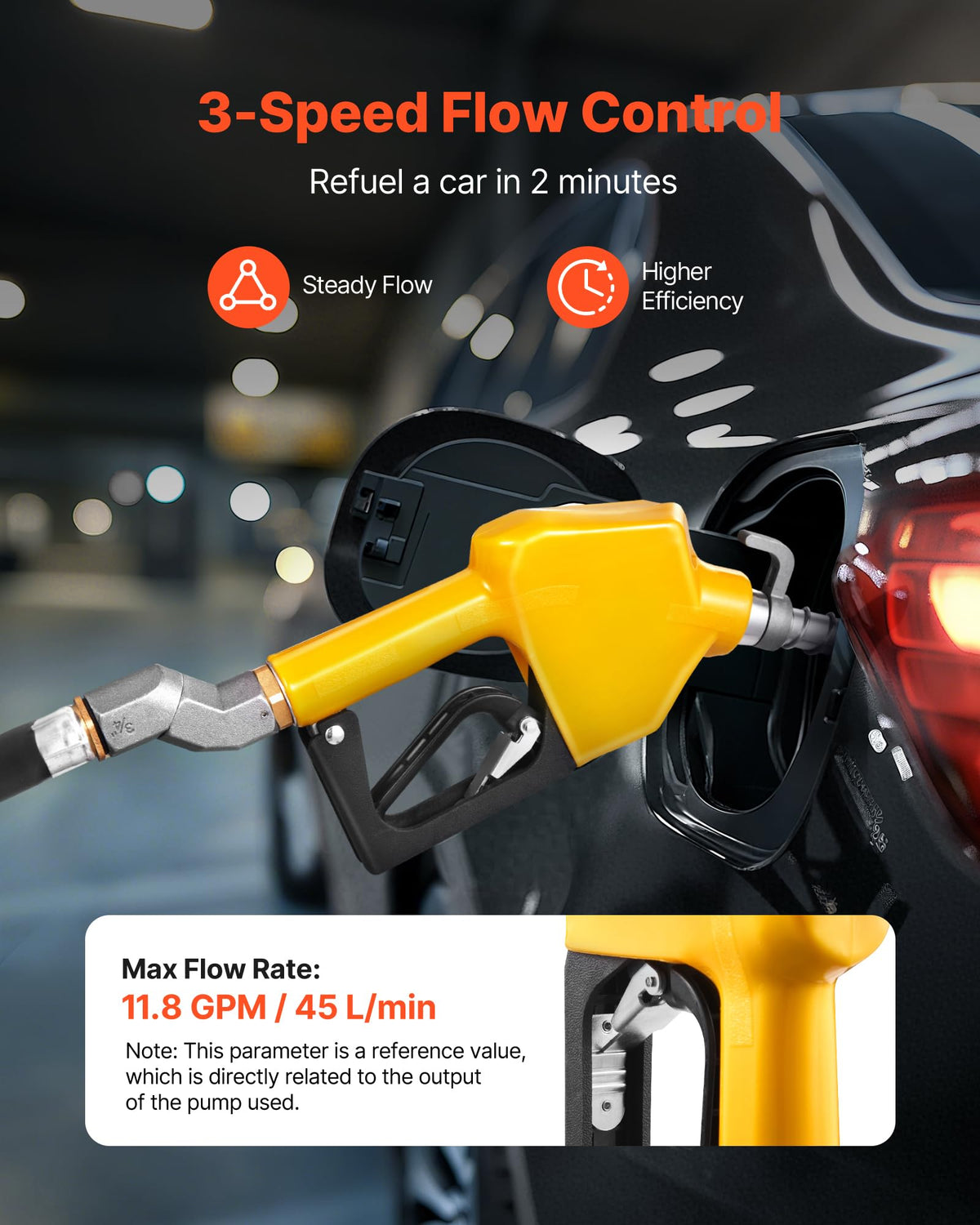 VEVOR 3/4-Inch NPT Automatic Fuel Nozzle, Max Flow Rate 11.8 GPM, Auto Shut Off Diesel Gas Pump Nozzle with 3-Speed Trigger Lock & 0.78 in (OD=20 mm) Spout for Gasoline, Diesel, Kerosene, Yellow