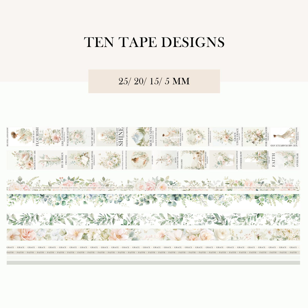 Bible Journaling Washi Tape Set for Women – 10 Rolls + Sticker Sheets, Floral Faith Theme Washi Tape with Scripture Verse & Christian Words, Decorative Tape for Planner, Prayer Journal Supplies