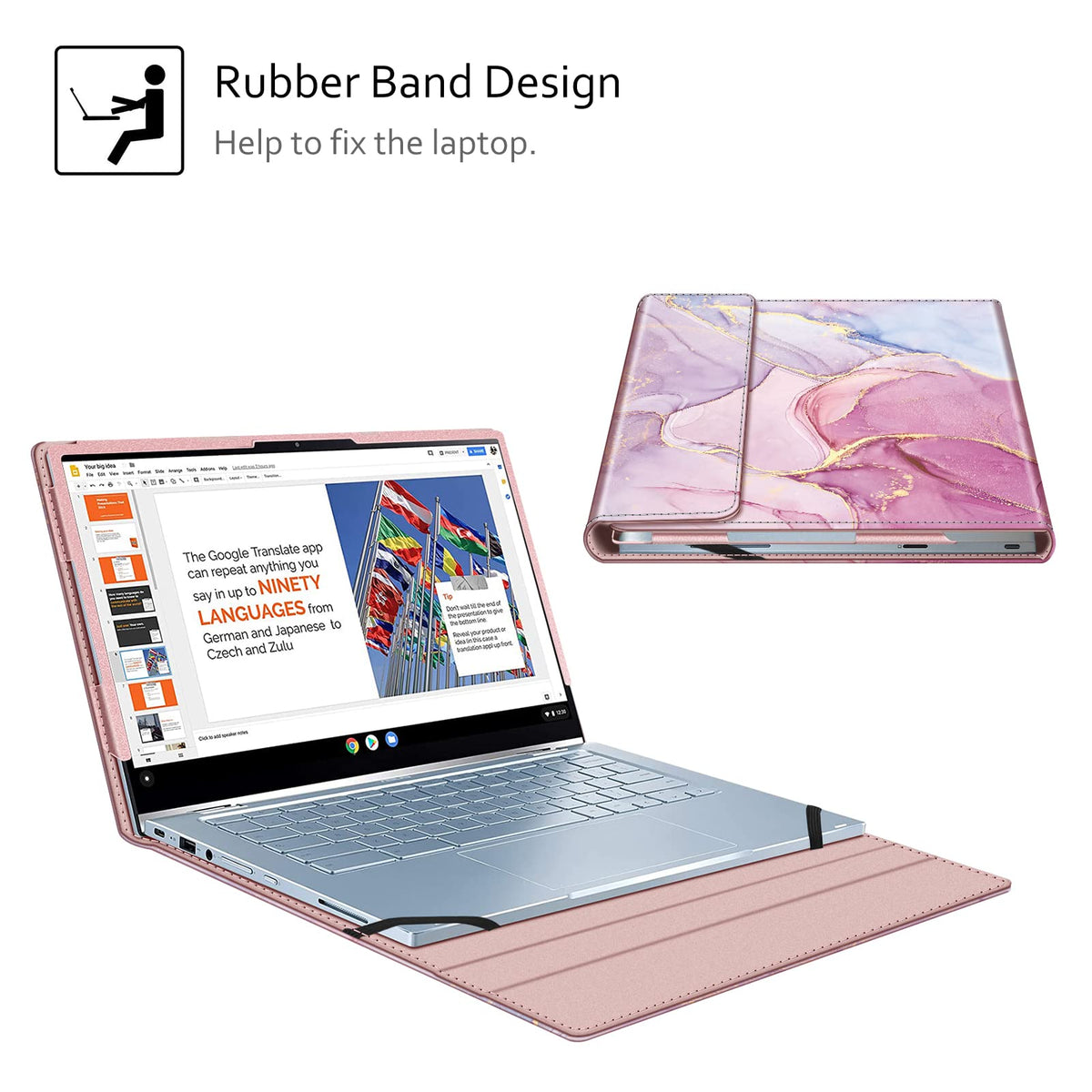 Fintie Sleeve Case for 14" ASUS Chromebook Flip C433TA / ASUS Chromebook C425 / Lenovo Yoga Slim 7 14IIL05 / Dell Latitude 7410 7420 - Premium PU Leather Portfolio Book Cover, Glittering Marble