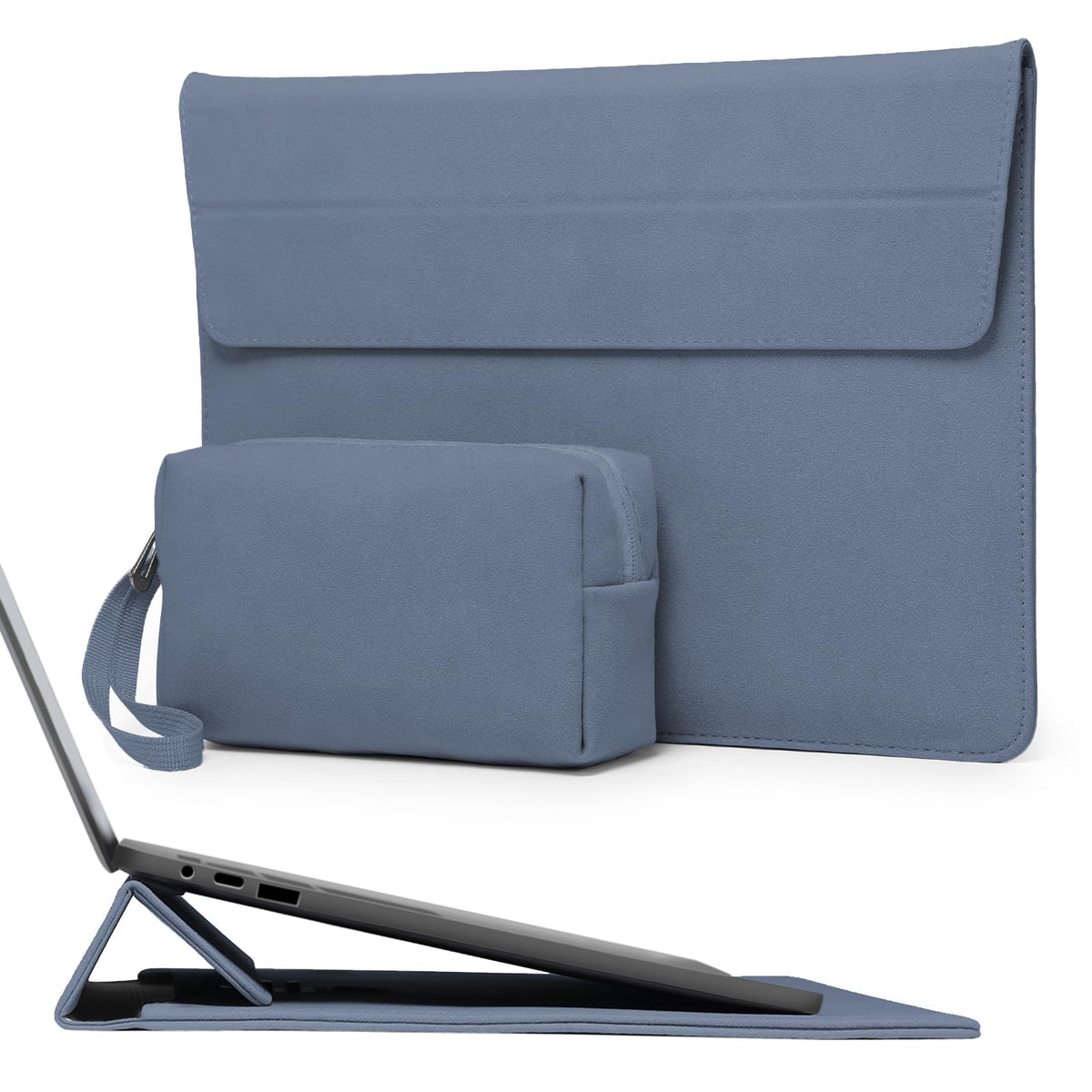 HYZUO 13.3-14 Inch Laptop Sleeve Case Bag with Adjustable Stand for MacBook Pro 14 M5/M4/M3/M2/M1 Pro/Max A3426 A3427 2026-2021, MacBook Air/Pro 13.3, 13.8-13.5 Surface Laptop, Haze Blue
