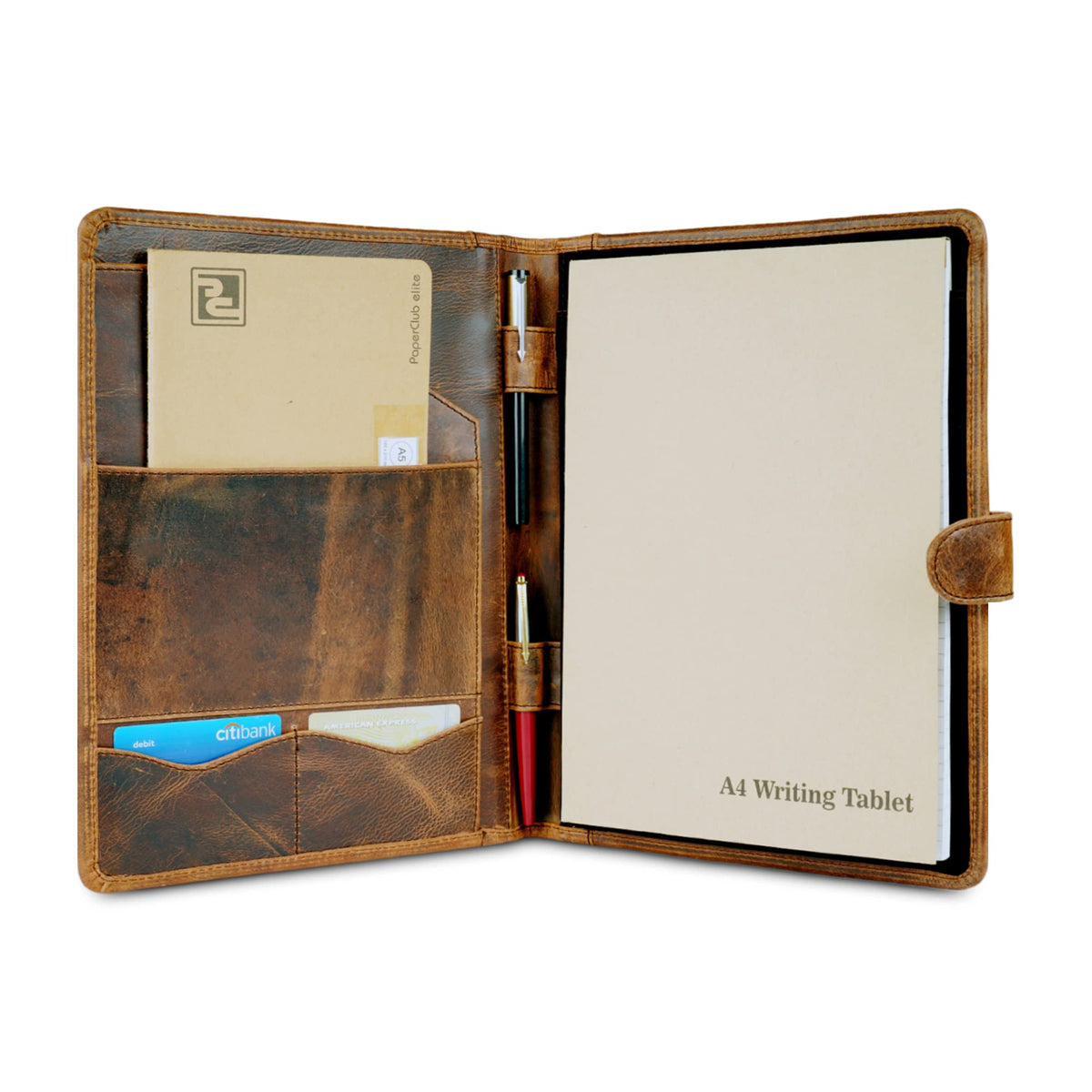 CestAntiQ, Leather Padfolio Legal Pad Portfolio Organizer | Handmade Executive Notebook Binder | Heavy Duty Full Grain Cow Hide Resume Interview Folio for Men Women, Rustic NoteBook Folder (brown)