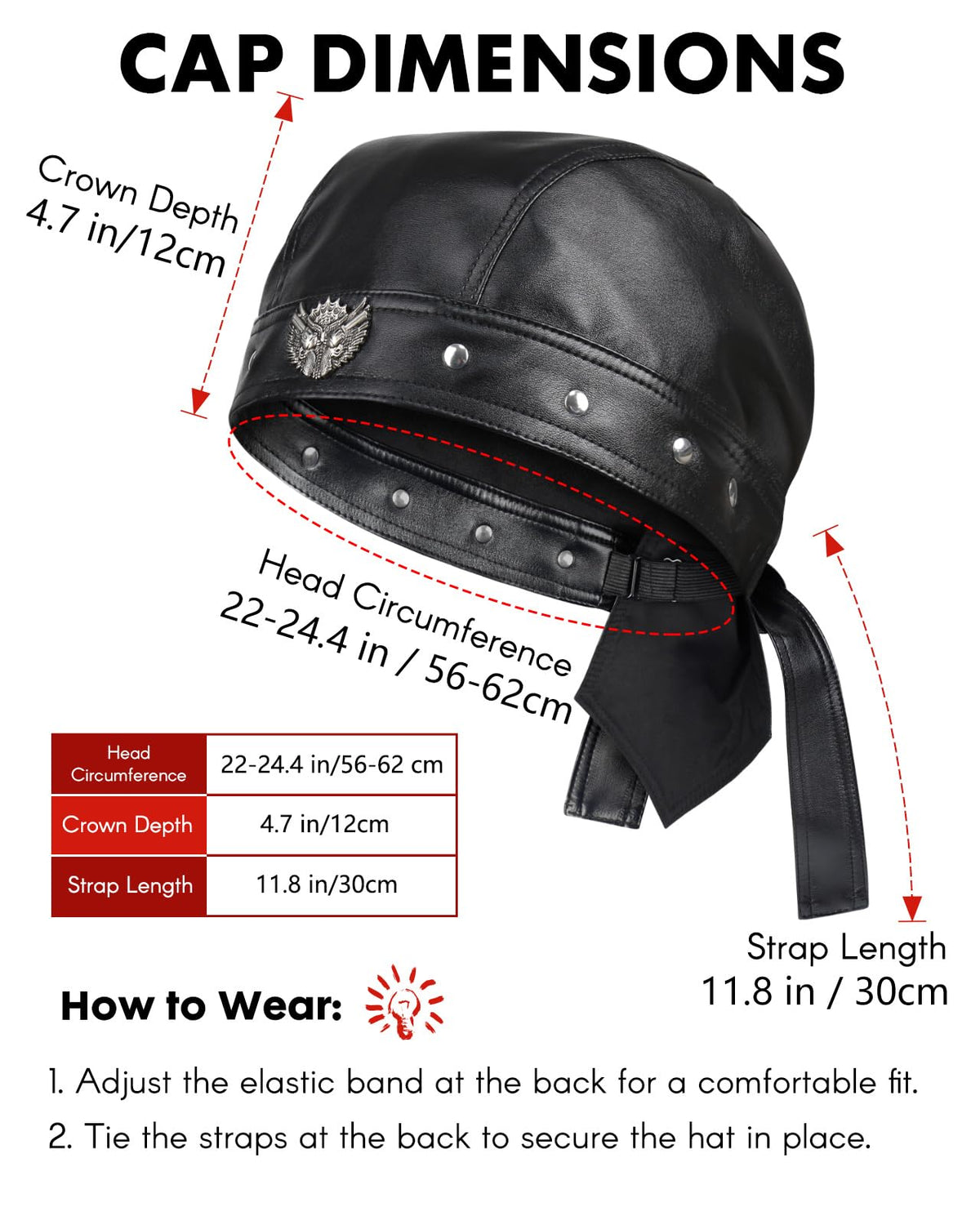 NTAWYT Leather Biker Hats for Women Cycling Skull Cap Adjustable Doo Rag Black Bandana