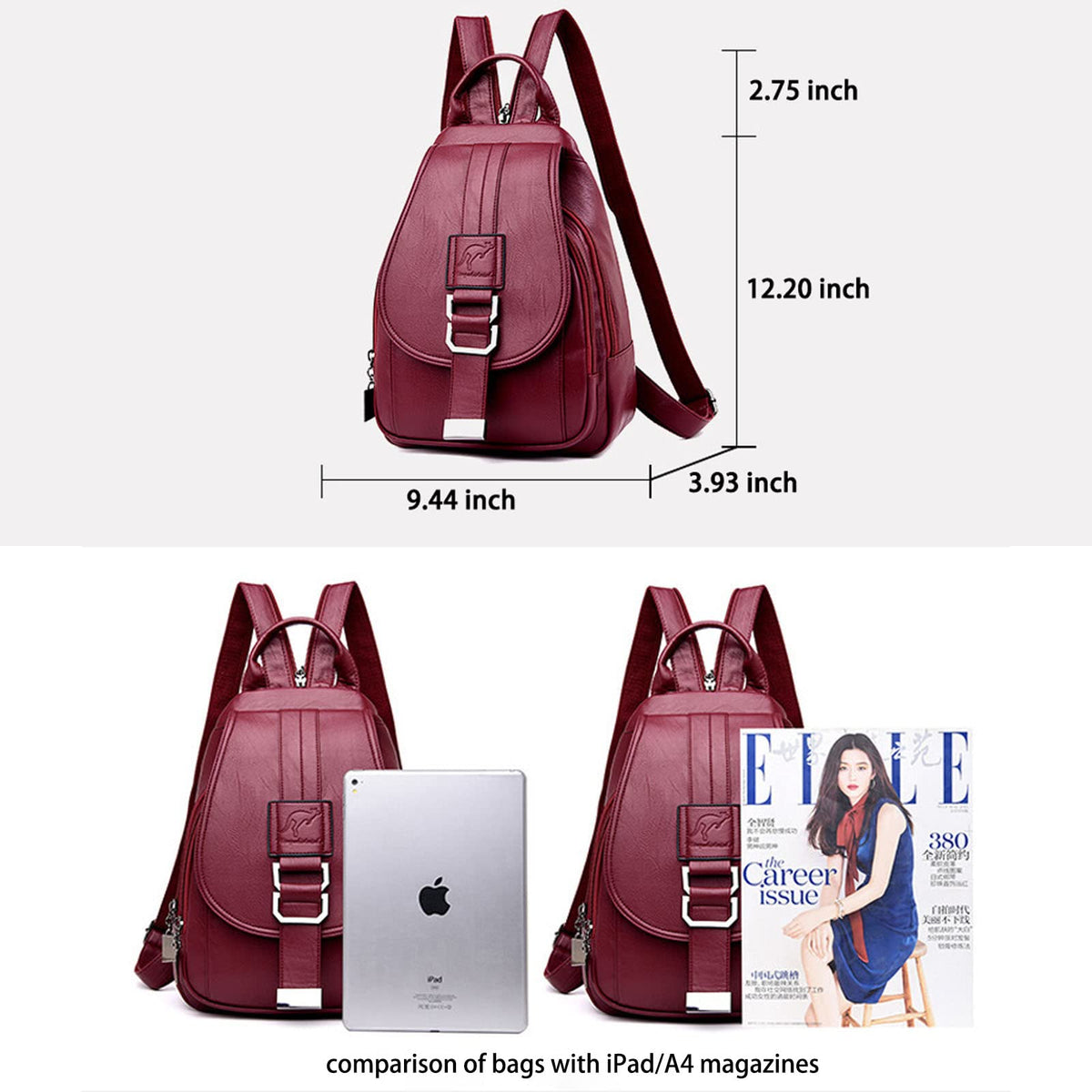 BlackeEight Women's Soft Genuine Leather Backpack,Large Capacity Satchel Shoulder Handbags for Office Shopping Trip (Red)