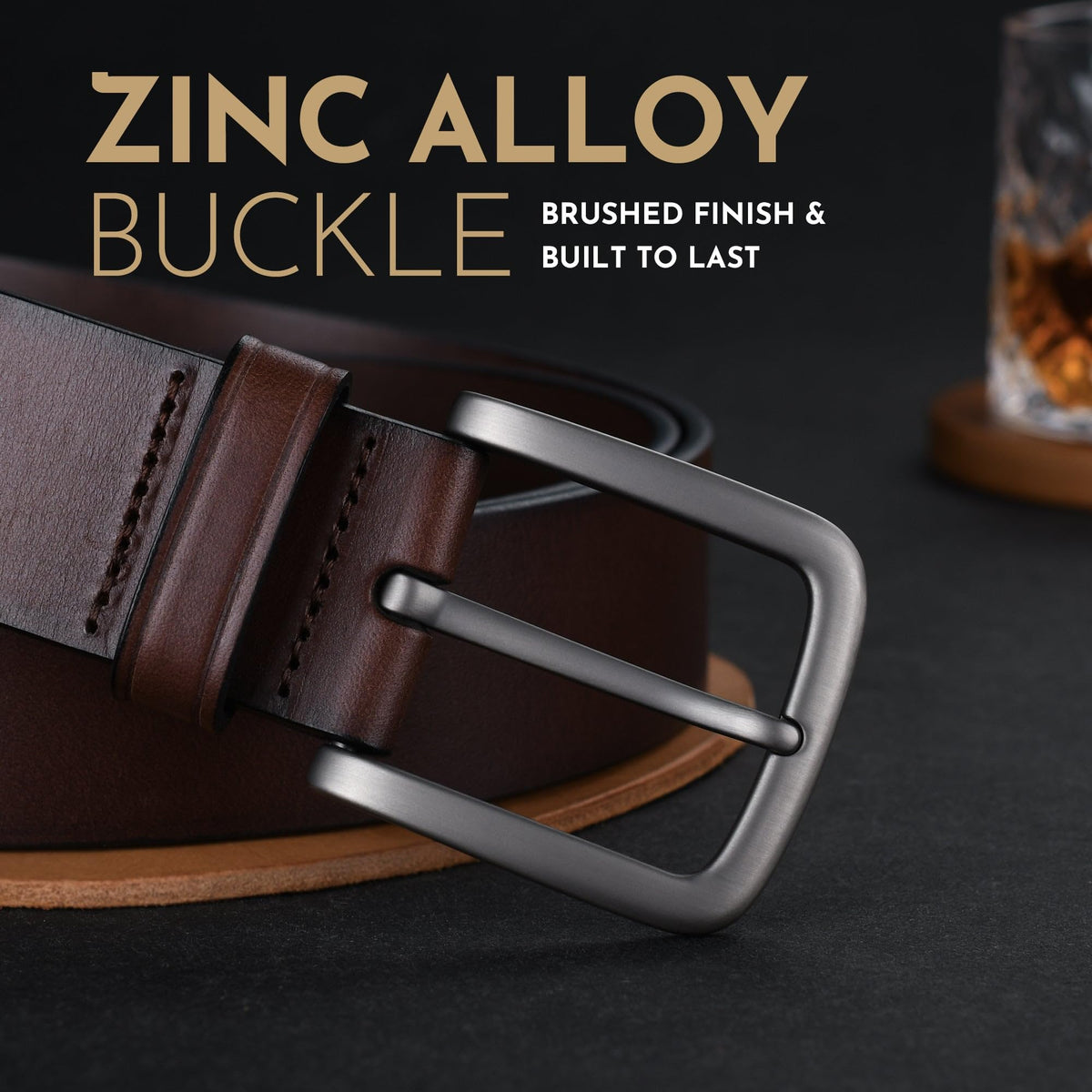 Buffway Men's Leather Belt,1.5" Handcrafted Top-Grain Leather – Durable,Comfortable,Suitable for Everyday Formal & Casual Wear - Size 38" Coffee