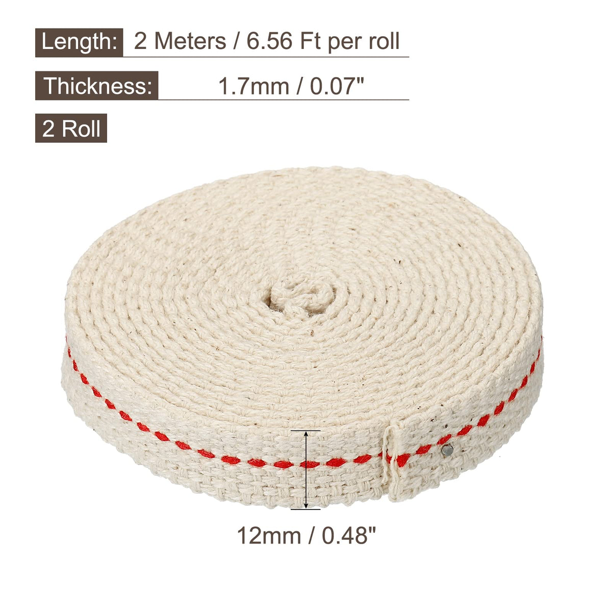 MECCANIXITY Oil Lamp Wick 0.47 Inch Flat Wide Cotton 6.5 Ft Red Stitch for Kerosene Burner, Model mea220517ee0445