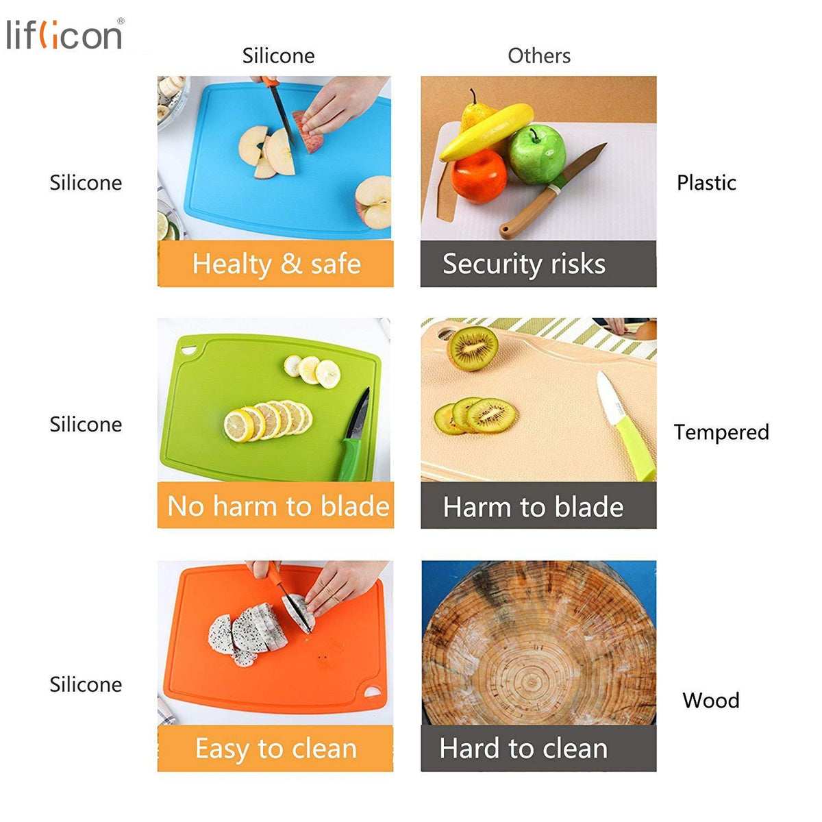 Liflicon Silicone Thick Cutting Boards Mats Set of 3 Foldable & Flexible Design Juice Grooves Easy Grip Handle Dishwasher Safe for Kitchen,BPA free Silicone Cutting Board-Green