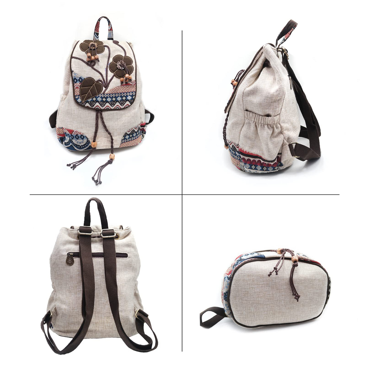 HUANGGUOSHU Backpack Purse For Women Casual Vintage Drawstring Back Pack Bohemian Travel Boho Hand-Held Flap Hand-Embroidered Backpack