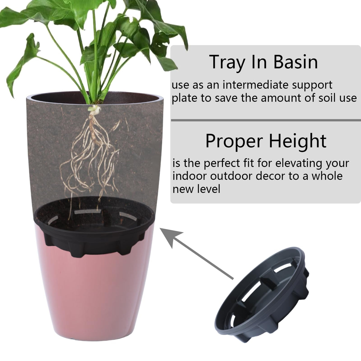 SE SUN-E Outdoor Planter 21" Tall Planters Gardening Pots with Insert Shelf Accessories Weather-Resistant Plastic Flower Pot Front Porch Decor, Tan to Burgundy Gradient