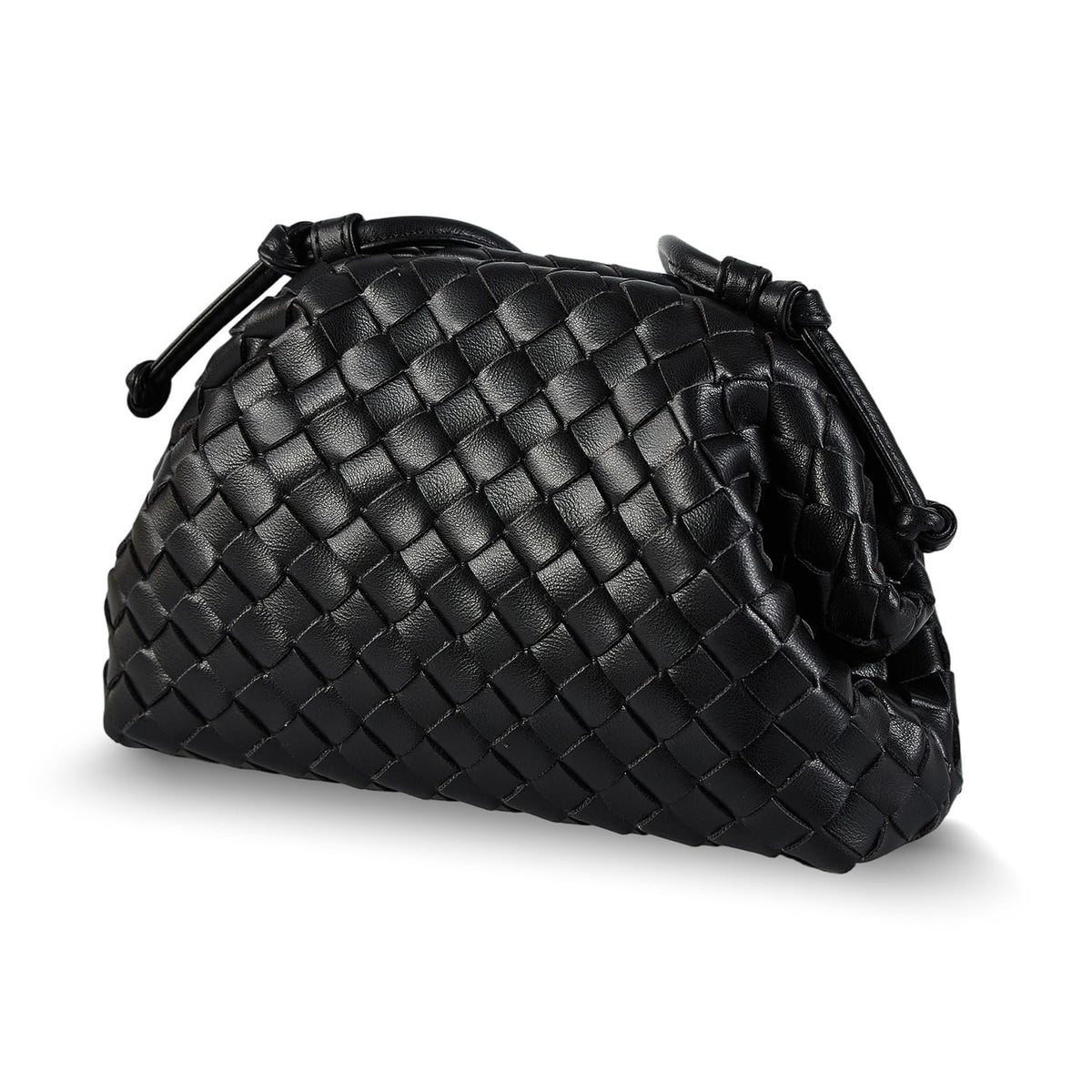 Huralona Dressy Pleated Vegan Leather Clutch Purse Woven Soft Cloud Dumpling Clutch Bag for Women PU Evening Purse Handbag (Black)