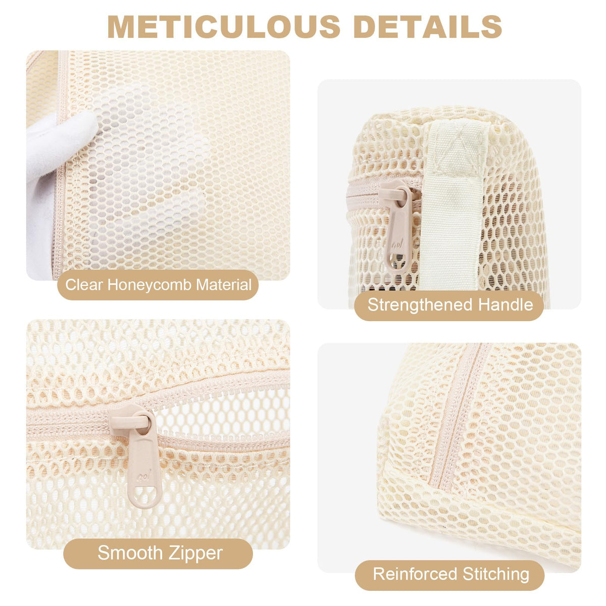 NOL Natural Organic Lifestyle 3-Pack Mesh Travel Toiletry Bags - Clear Zipper Travel Organizer, Airport Carry-On Compliant Reusable Cosmetic Makeup Bag for Women & Men (Cream)
