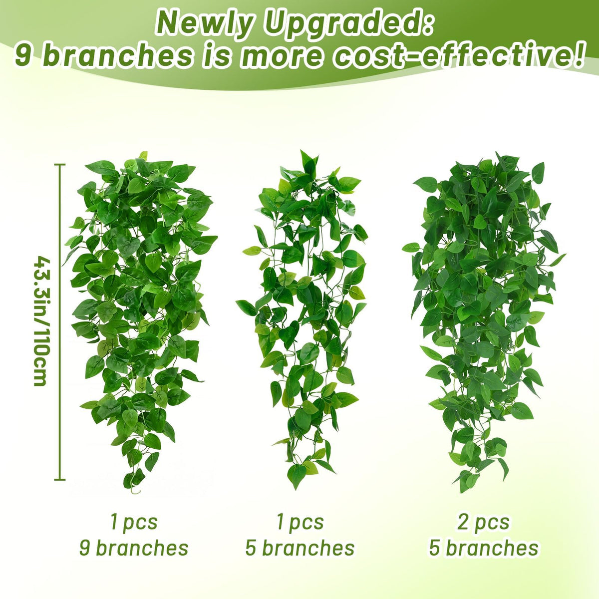 BLEUM CADE 4Pcs Fake Hanging Plants, 9 Branch Artificial Hanging Plant, Lush Faux Pothos Vines for Home Room Wall Shelf Porch Outdoor Indoor Decor (No Baskets)