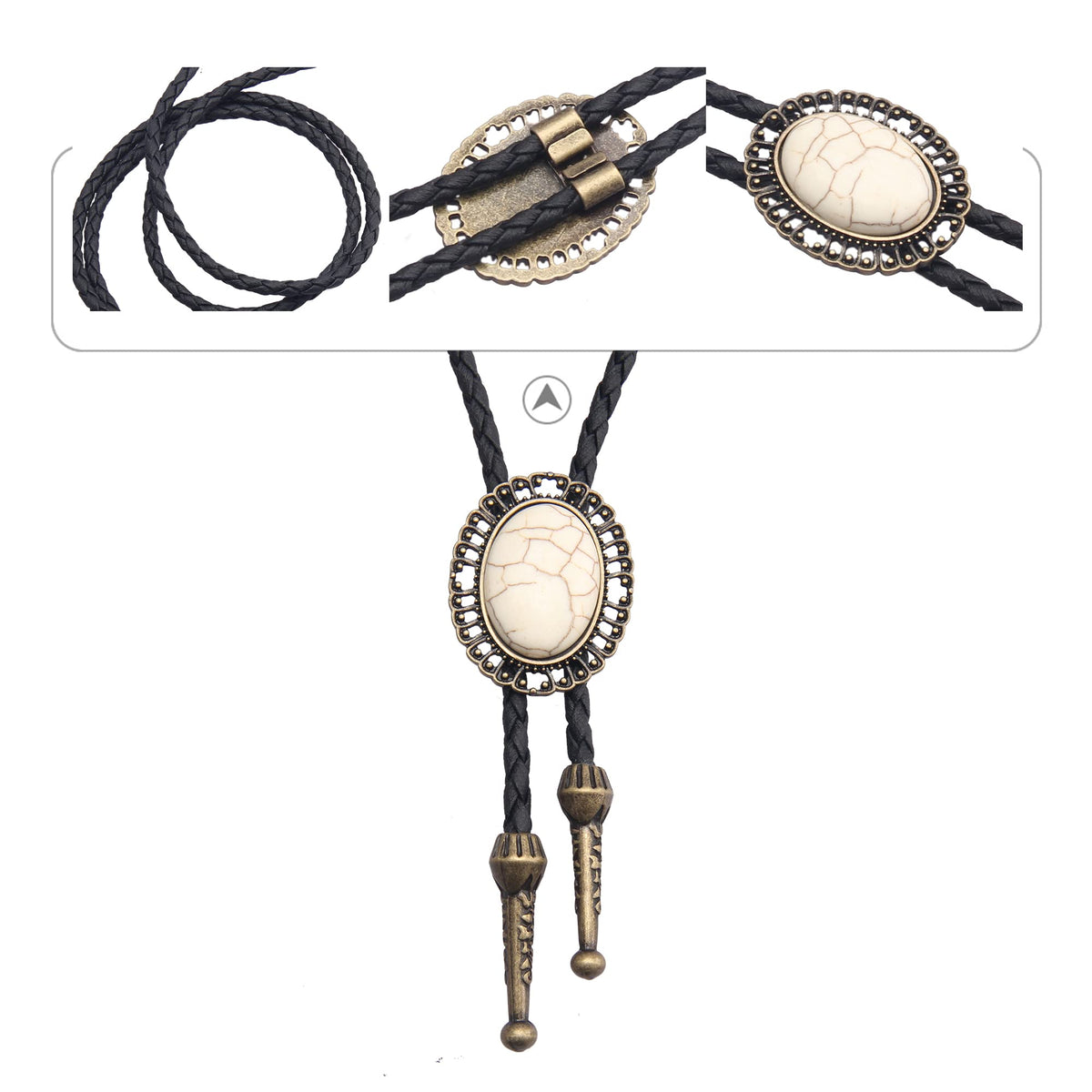 GelConnie Bolo Tie for Men Western Tie Gold Cowboy Tie White Turquoise Necktie Necklace American Indian Bolo Tie for Women