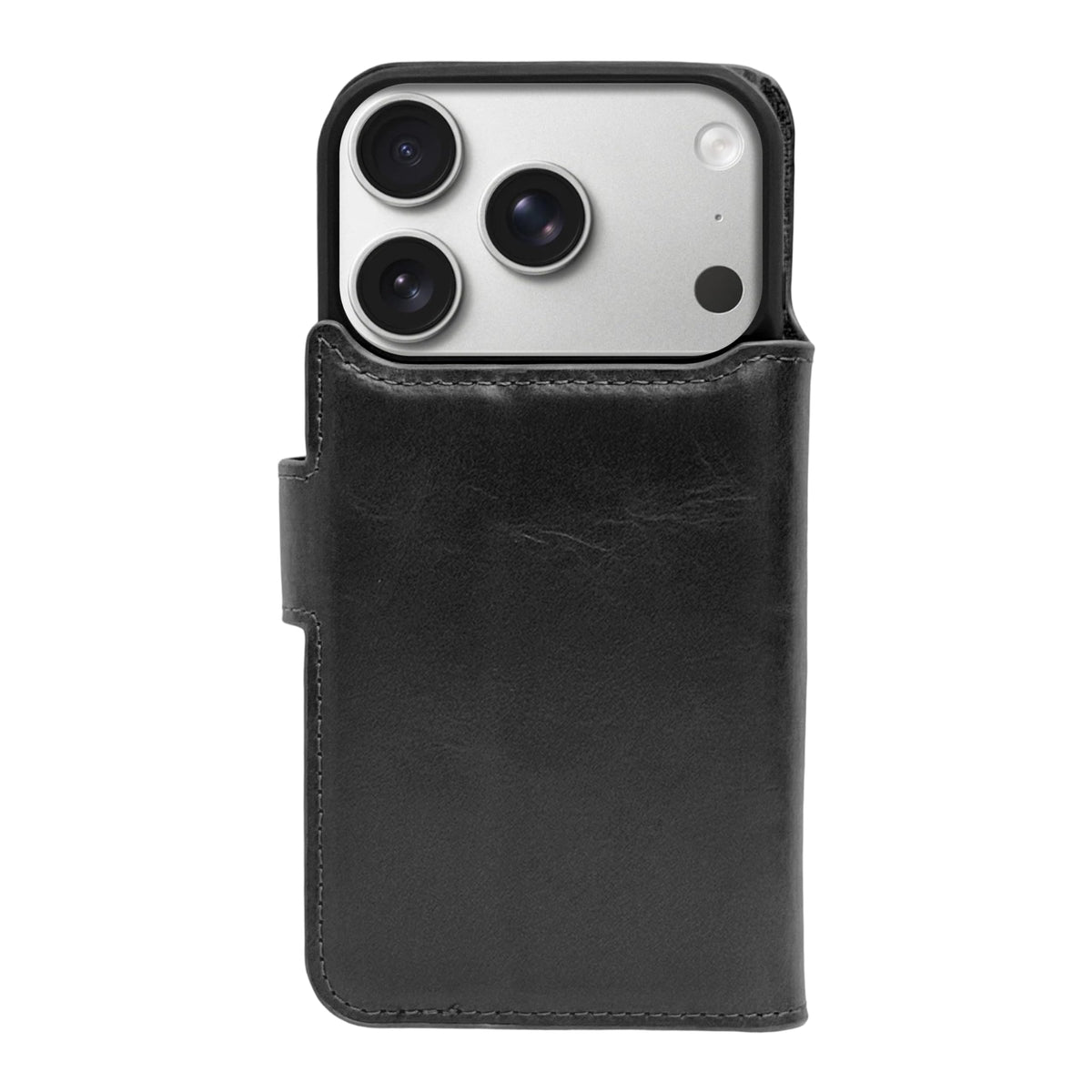 HARDISTON Genuine Leather Handmade Wallet Case Compatible with iPhone 17 Pro - MagSafe Compatible - Detachable Magnetic Flip Cover with Card Holders - Horizontal Kickstand (Black)