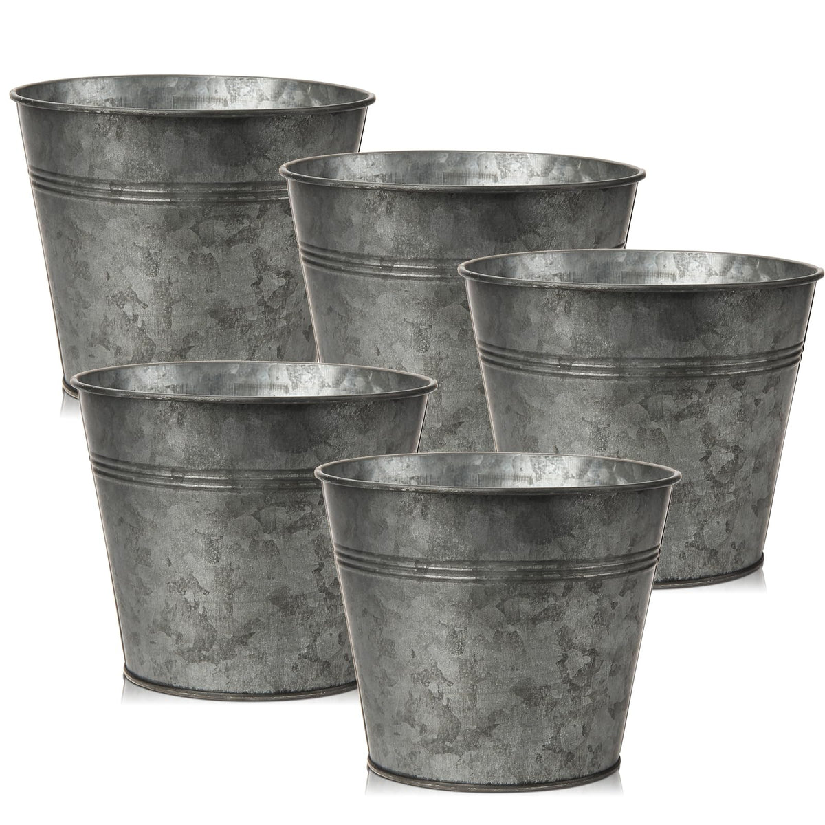 Briful 5PCS Galvanized Buckets 7.1In Rustic Farmhouse Metal Bucket Galvanized Flower Bucket Home Indoor Outdoor Decorative Tin Planters