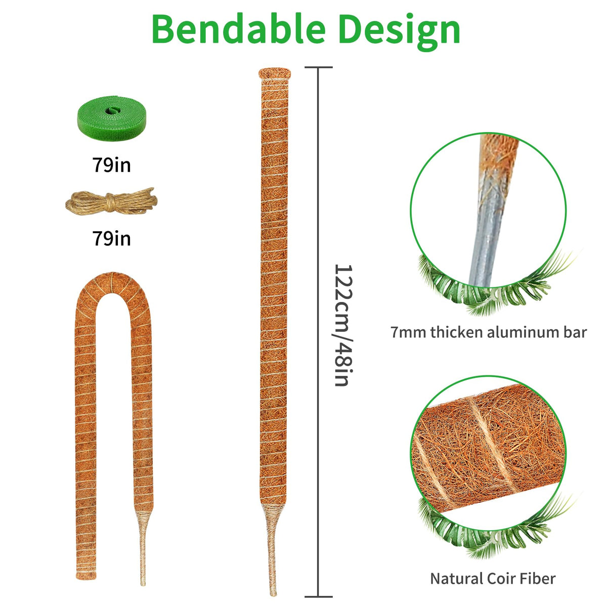 Dimpoo 2 Pack 48 Inch Moss Pole Monstera Plant Support, Coir Moss Poles for Climbing Indoor Plants, Bendable Plant Stake Trellis for Potted Plant, Pothos, Philodendron