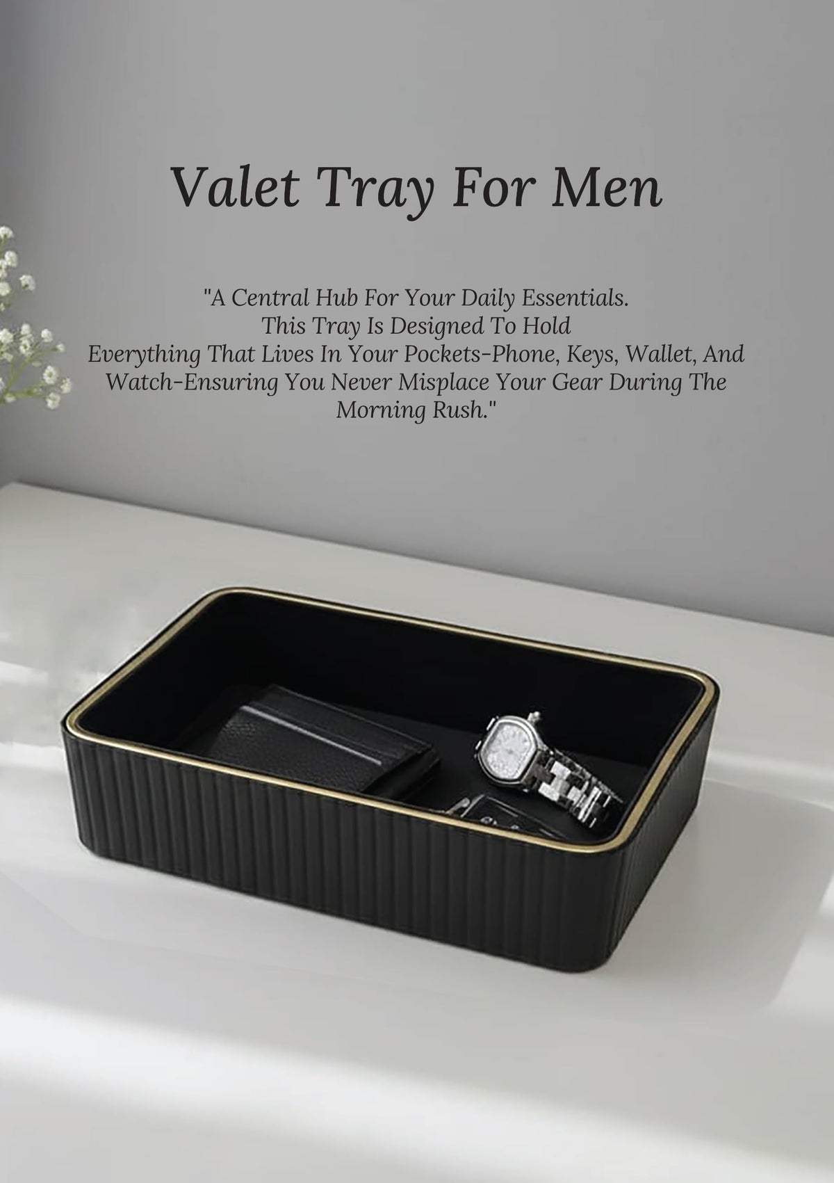 CASA MOCA Valet Tray, Small Leather Tray, Wallet Tray, Vanity Tray, Catch All Tray, Nightstand Tray Organizer, Bedside Organizer Tray, Office Desk Organizer (Black Onyx) for Men and Women.