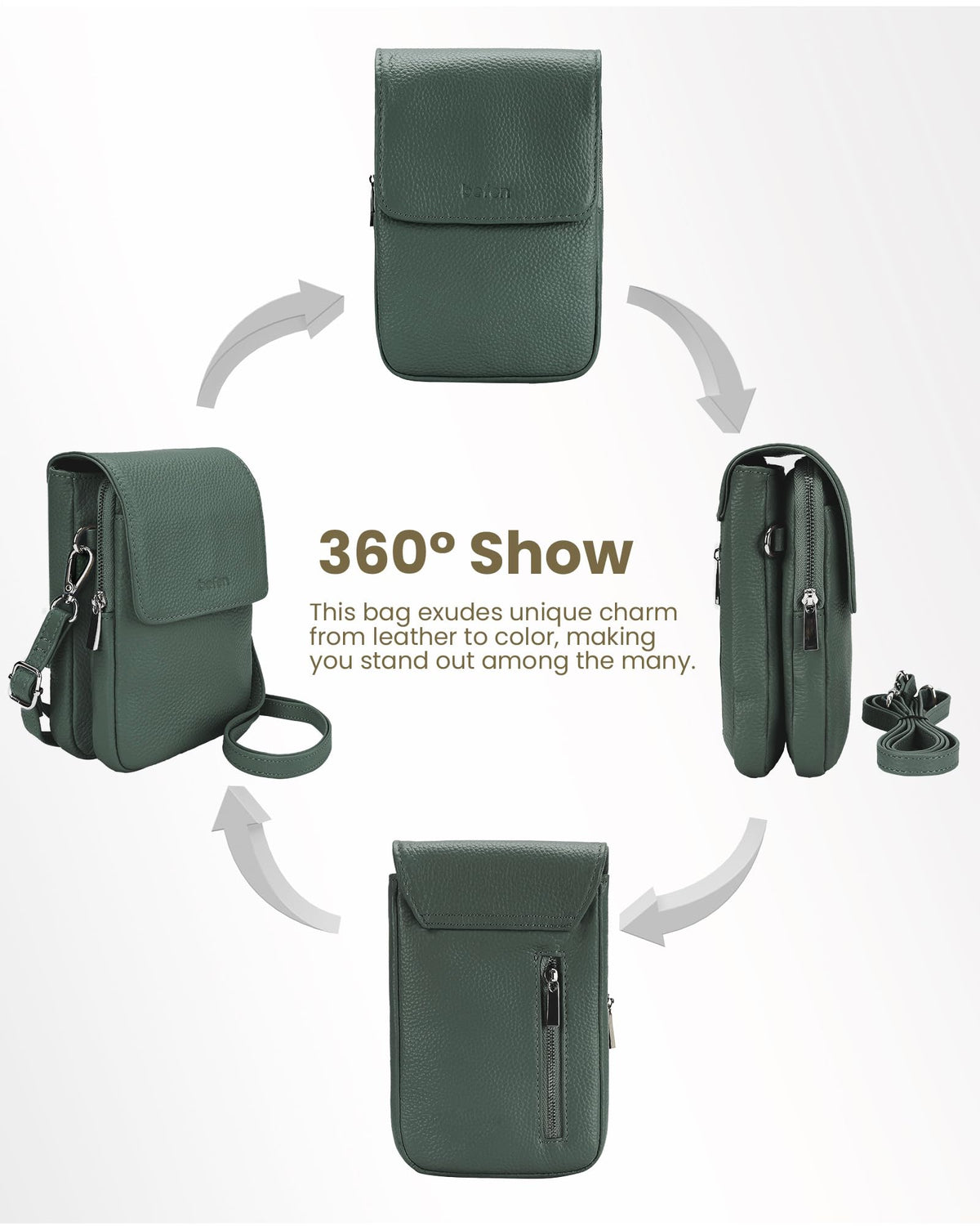 befen Soft Real Leather Small Crossbody Bags for Women, Woman Cell Phone Leather Purses Bag with RFID Blocking Card Slots Green
