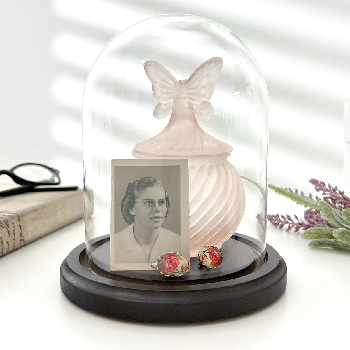 Plymor 4.5" x 6" Glass Display Dome Cloche (Black MDF Wood Base)