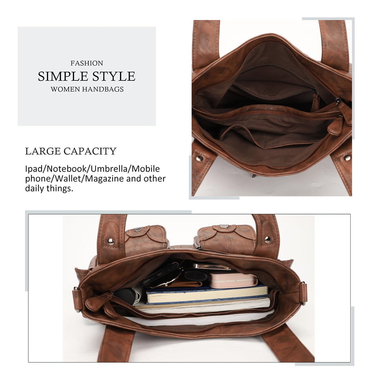 Purses and Handbags for Women Large Hobo Shoulder Bags Soft PU Leather Multi-Pocket Tote Bag