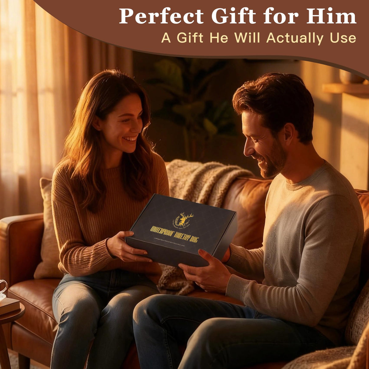 Aganmi Personalized Toiletry Bag Fathers Day Birthday Gifts for Men Dad Husband, Laser-Engraved Initial Waterproof PU Leather Toiletry Organizer Dopp Kit Shaving Bag Travel Essential Reddish Brown J