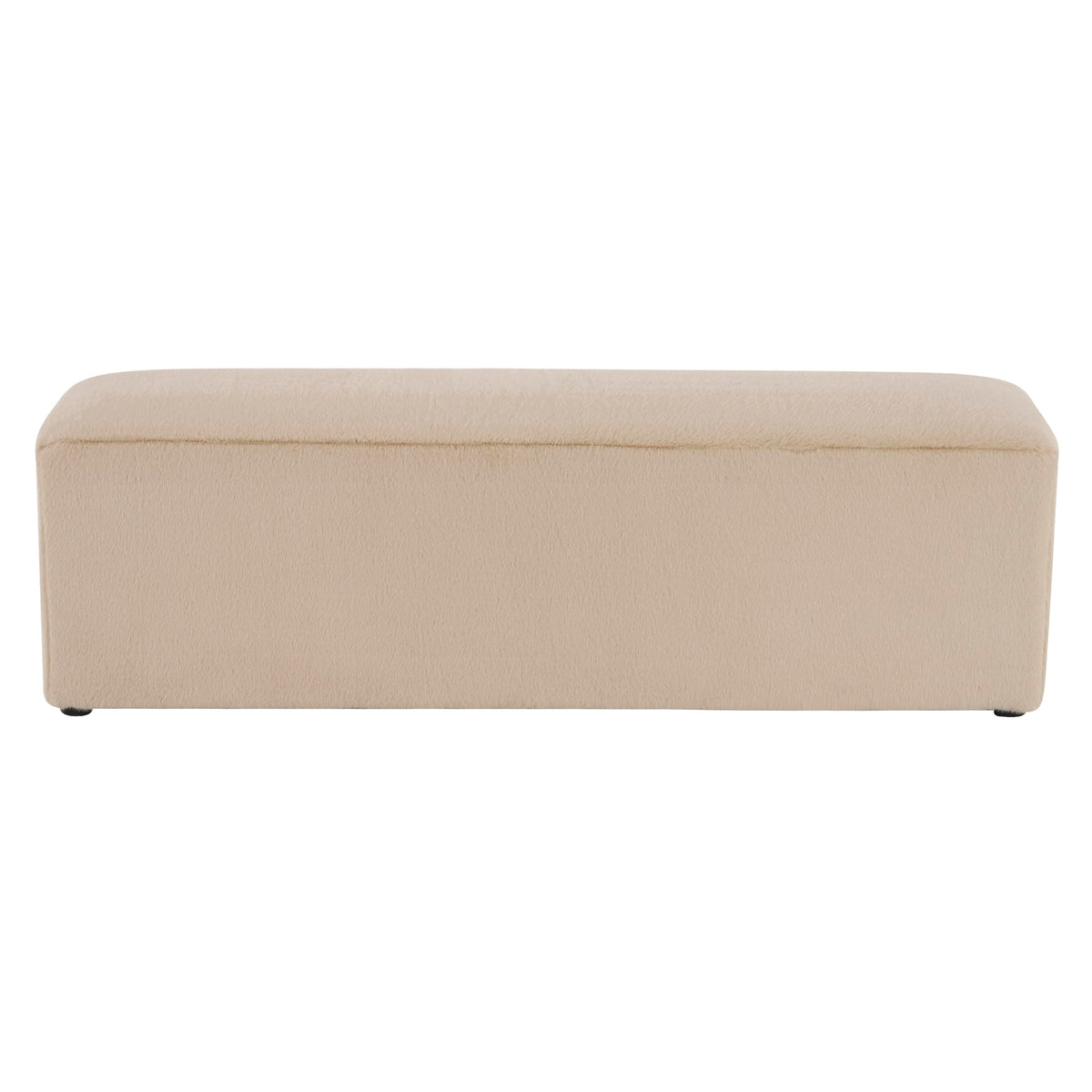 Christopher Knight Home Deni Modern Plush Fabric Ottoman Bench, Living Room Long Ottoman Foot Rest, Bedroom End of Bed Bench with Wooden Frame, Rectangular Ottoman Coffee Table, Almond Beige