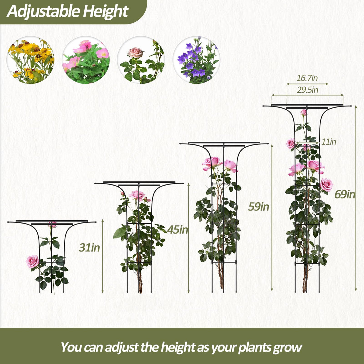 Trellume Trellis for Climbing Plants Outdoor - 69"(H), Expandable and Rust-Proof Metal Plant Support, Easy Installation, Garden Trellis for Potted Roses, Vines, Jasmine(2 Pack)