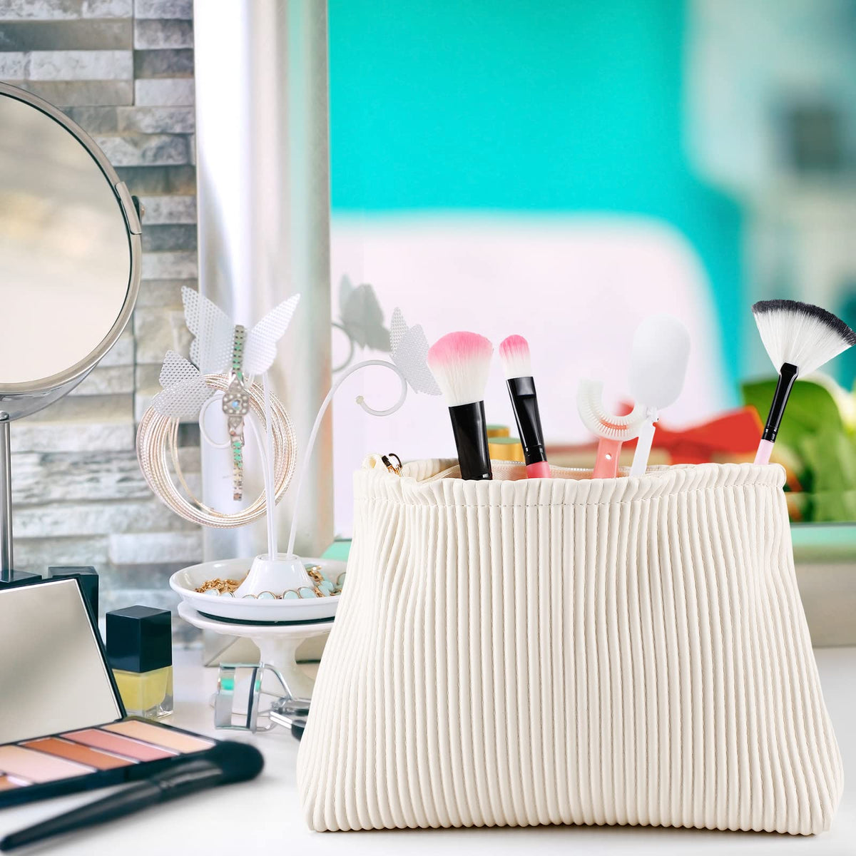 Talltalk 3 Pcs Cosmetic Makeup Bag for Women Portable Travel Toiletry Cosmetic Pouch Cute Bag Accessories Brushes Storage Organizer for Daily Use, 3 Sizes(Pu Leather,Elegant)