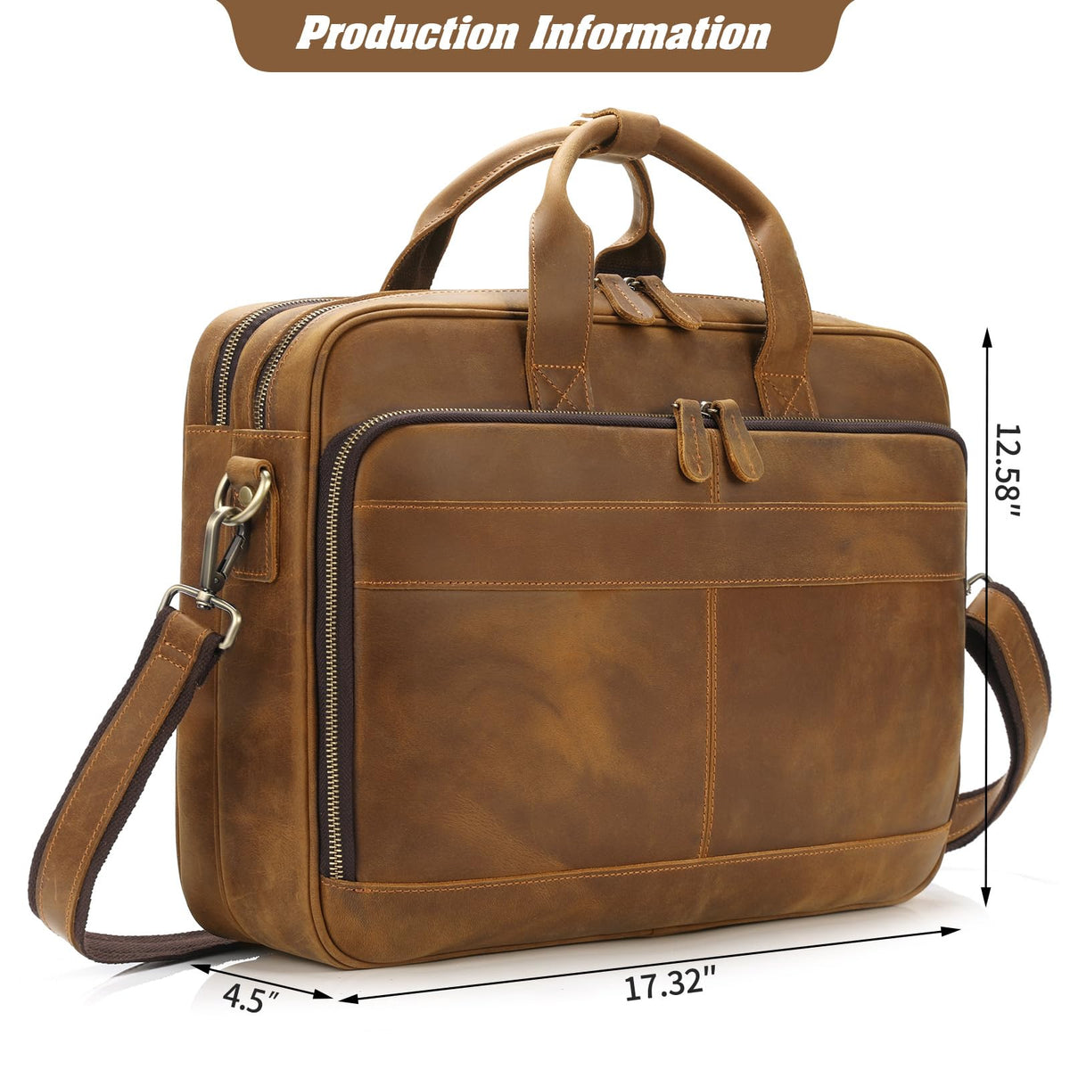 Jack&Chris Full Grain Leather Briefcase for Men,Business Messenger Bag Fits 15.6" Laptop, Vintage Business Messenger Bag with Adjustable Strap, Durable Briefcase with Travel Luggage Strap
