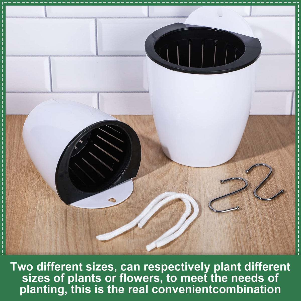 Amyhill 16 Pcs 5'' and 4.33'' Self Watering Hanging Planter for Indoor Plants Wall Planter with Hook and Absorbent Cotton Rope Wall Plant Holder Wall Mounted Planters White Flower Pots for Garden