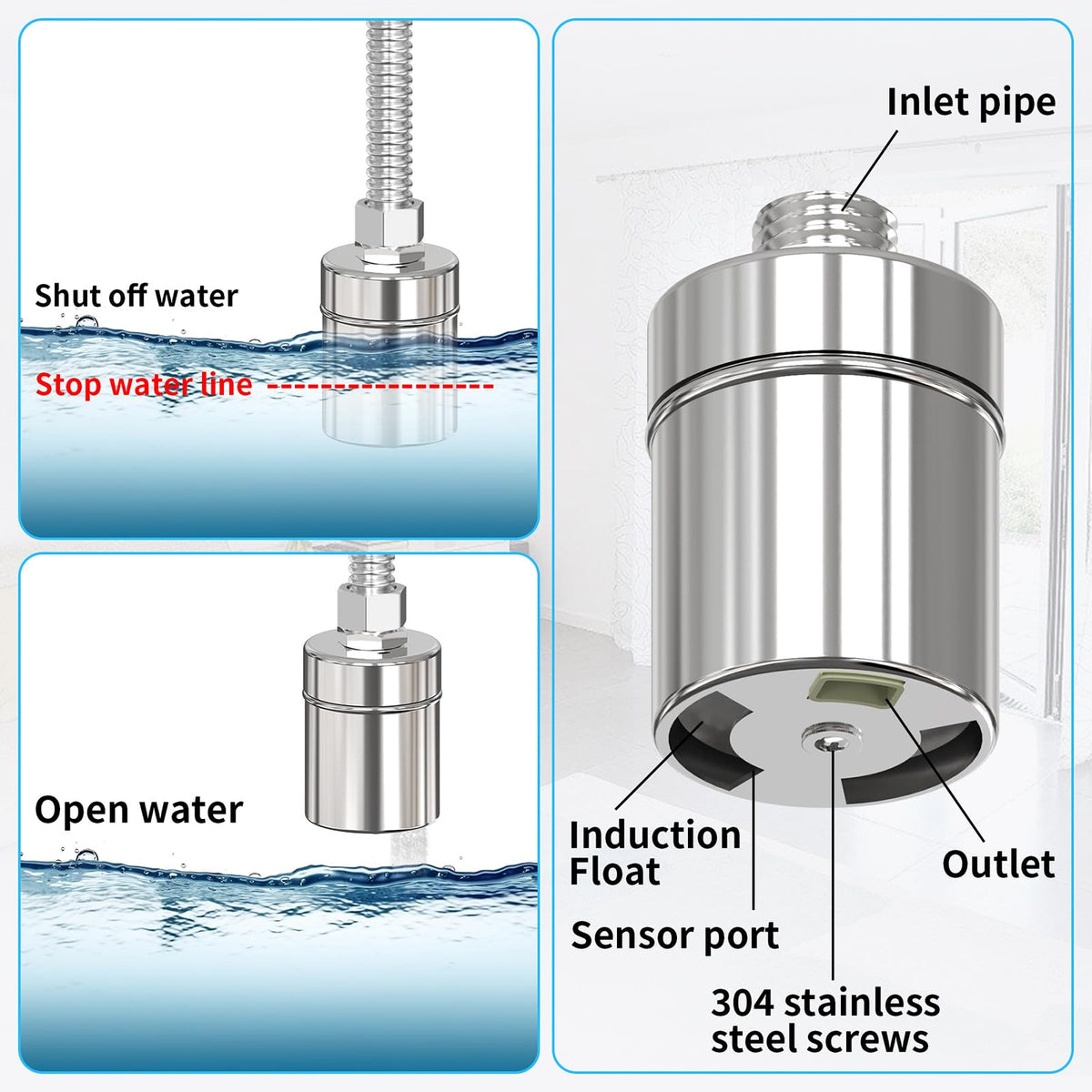 304 Stainless Steel Float Valve for Water Tank – Automatic Water Level Control, 1/2" NPT Thread, No Electricity Needed, Full Water Shutoff for Livestock Troughs, Pools, and Stock Tanks