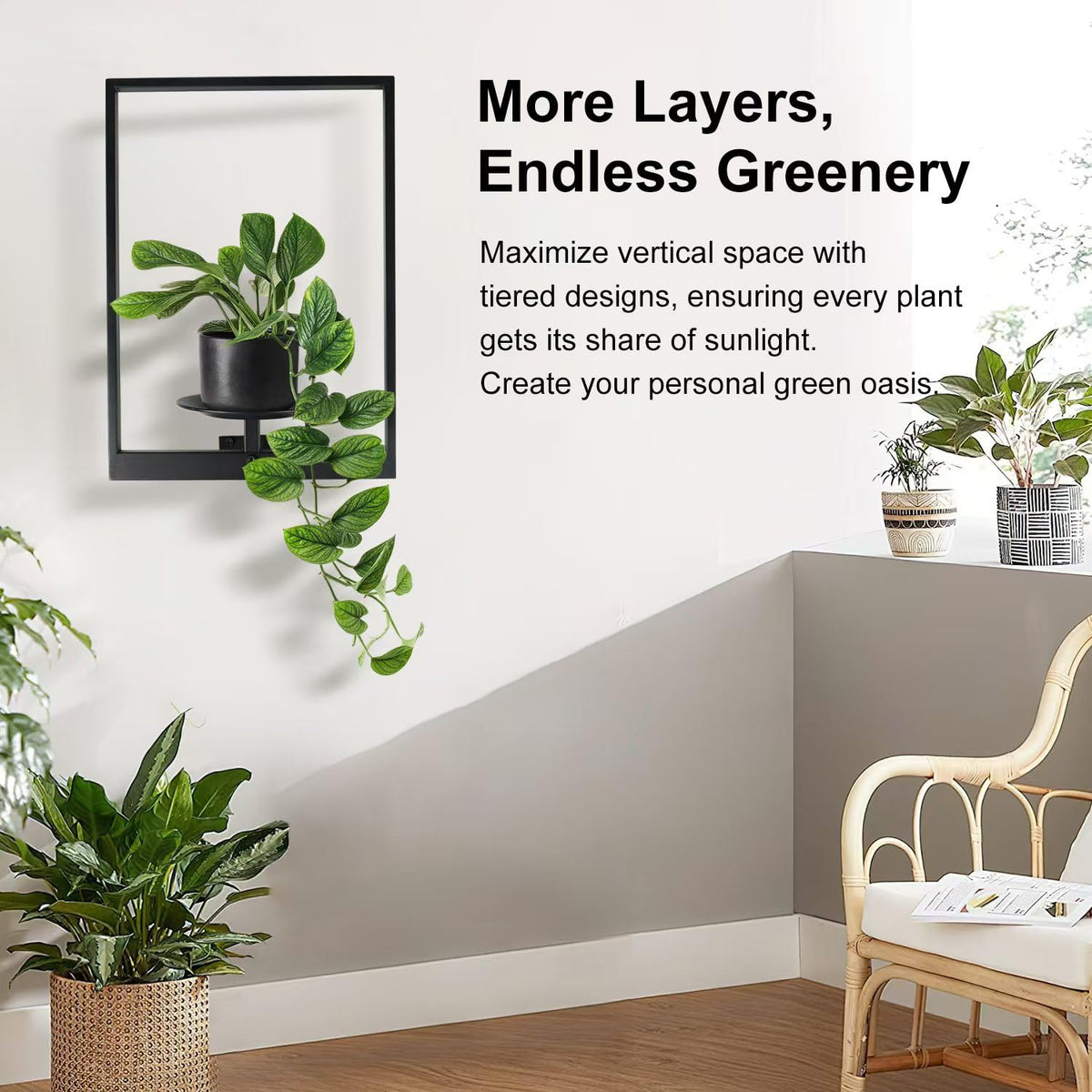SUNLITOPTO Plant Wall Shelf, Metal Modern Style Frame, Picture Wall Plant Holder, Plant Frames for Living Space Decor Display Stand for Living Room Balcony Garden Patio (2 PACK(BLACK))