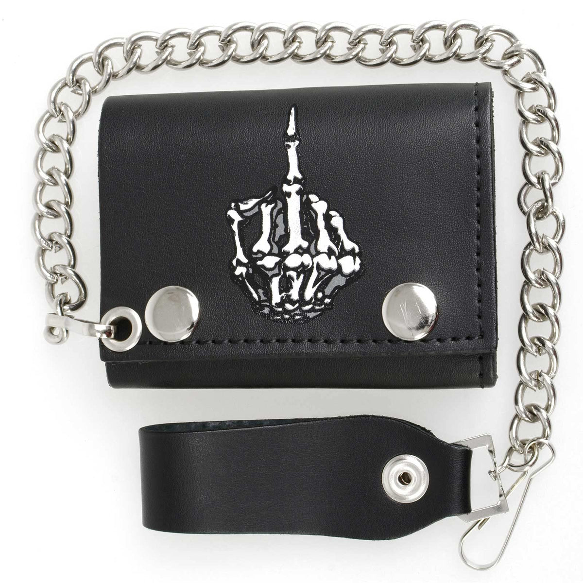Milwaukee Leather Men's Genuine Leather Tri-Fold Biker Wallet w/Anti-Theft Stainless Steel Chain - 4 Inch