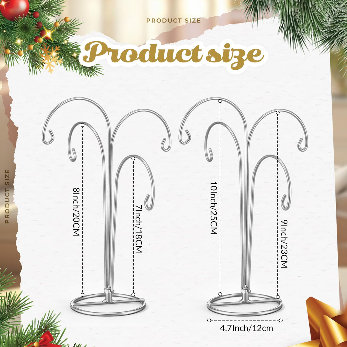 Otoolling 4 Arms Ornament Display Stand Holder 12 Inch Christmas Hanger Hook Dog Cat Glass Ball Bauble for Christmas Wedding Home Office Decoration(Silver)