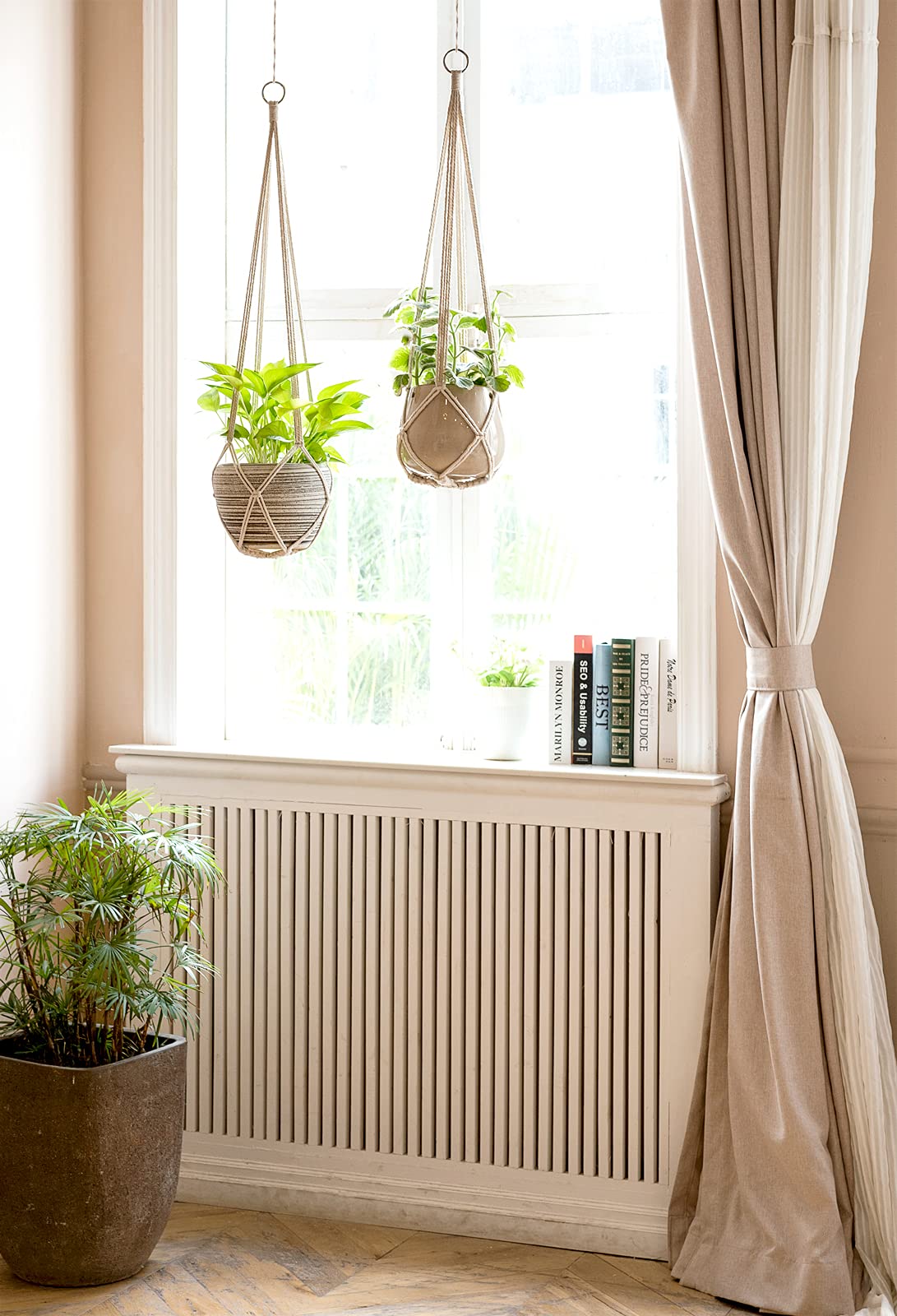 Dahey Macrame Plant Hanger with Hooks Indoor Hanging Planter Basket Handmade Woven Cotton Rope Flower Pot Crochet Plant Holder Stand for Boho Home Decor No Tassels