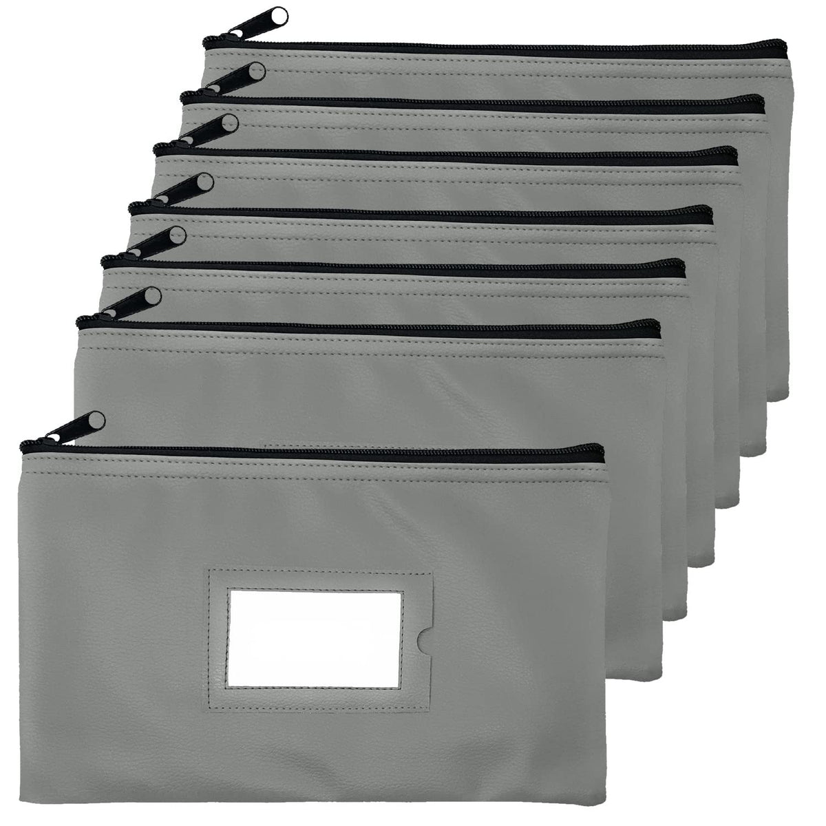 Money Bank Deposit Bag with Zipper | 11x6 inch | Grey | Durable Leatherette Money Cash Coin Check Wallet Pouch for Men & Women with Framed ID Window and Blank Card | by GIDABRAND (7)
