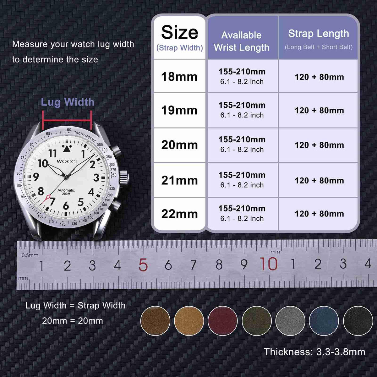 WOCCI 18mm Retro Leather Watch Band for Men and Women, Quick Release Replacement Strap with Black Buckle (Dark Brown)