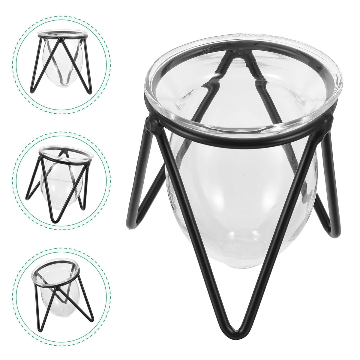 Garneck 6pcs Black Metal Stand Hydroponic Glass Flower Vases Set, Modern Small Desktop Plant Terrarium for Home Décor and Indoor Water Plants