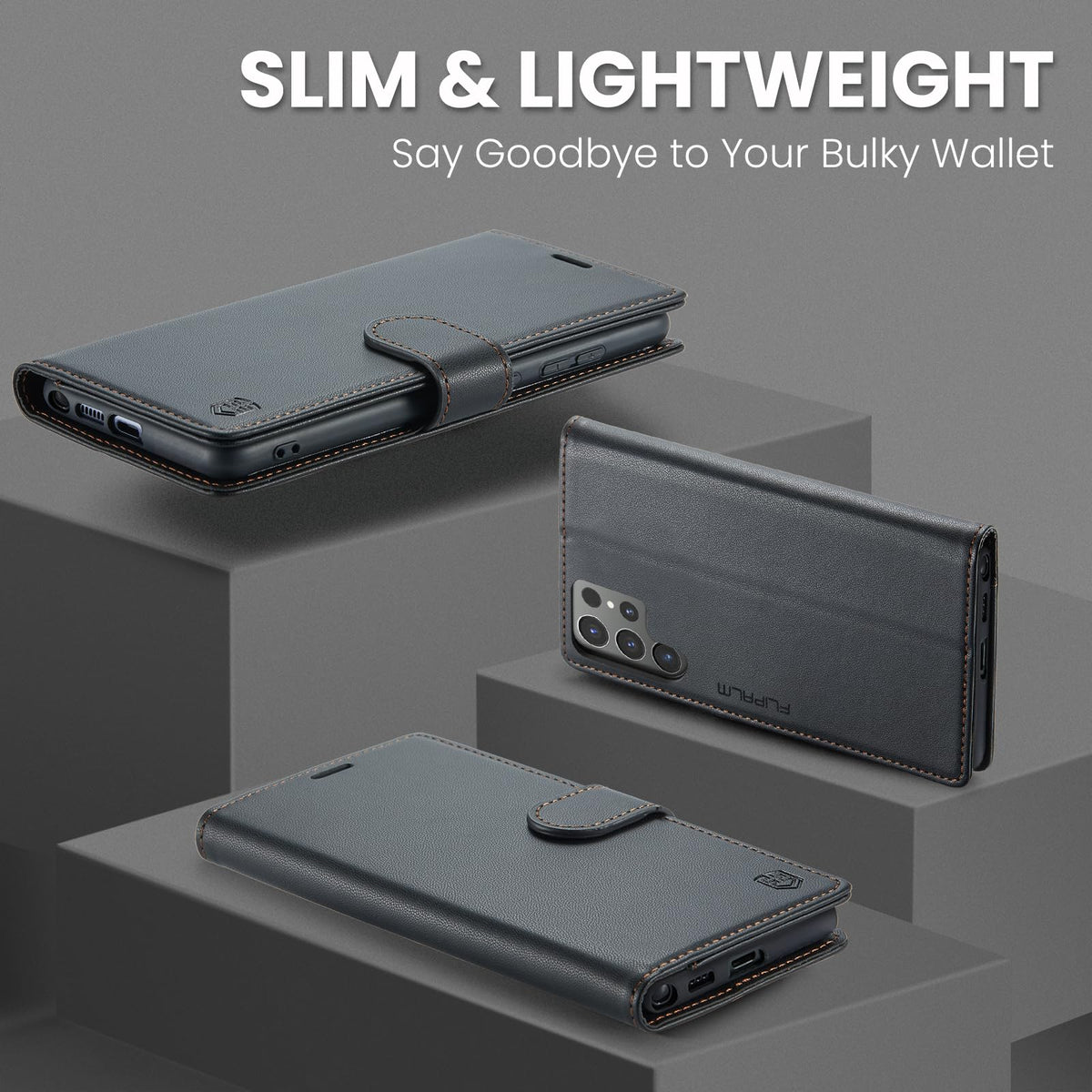 FLIPALM Wallet Case for Samsung Galaxy S24 Ultra, RFID Blocking Credit Card Holder, PU Leather Folio Flip Kickstand Protective Shockproof Cover for S24 Ultra (Black, for S24 Ultra - 6.8")