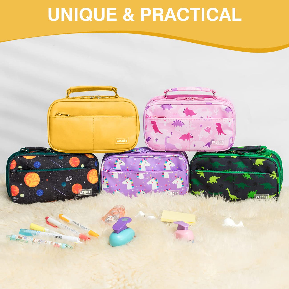 VASCHY Pencil Case, Large Pencil Pouch with Compartments for Middle School,Work,Office Pen Organizer Holder School Supply Yellow